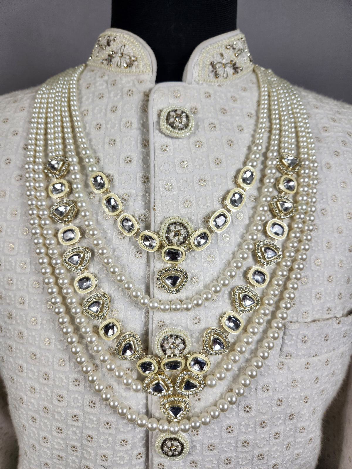 White Pearl Necklace Groom - Diamond Brooch | Wedding Mala For Sherwani
