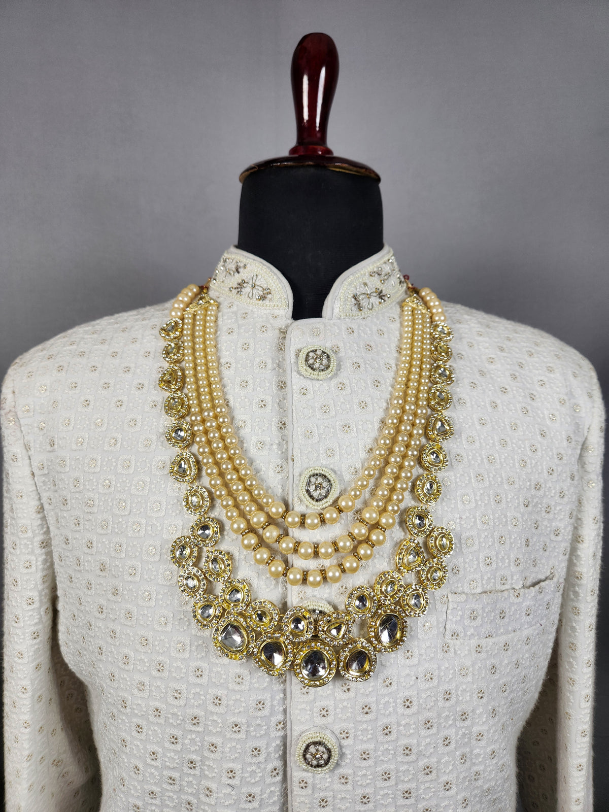 Cream Kundan Groom Necklace | Wedding Mala For Sherwani