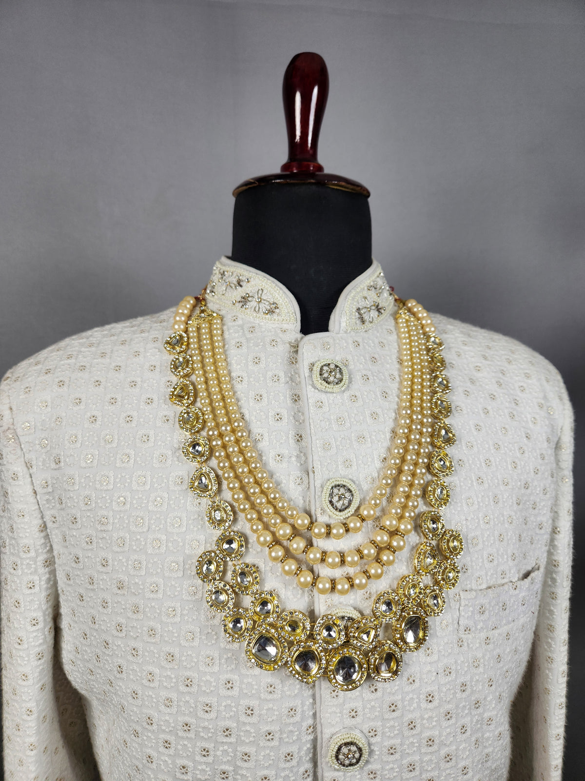 Cream Kundan Groom Necklace | Wedding Mala For Sherwani