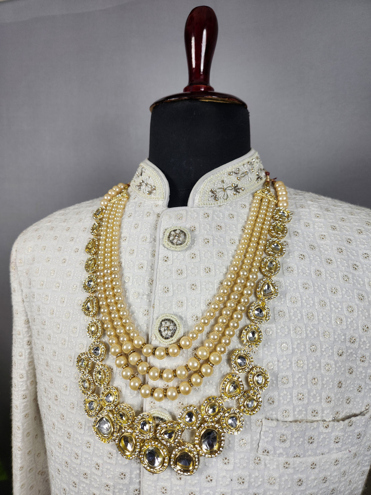Cream Kundan Groom Necklace | Wedding Mala For Sherwani