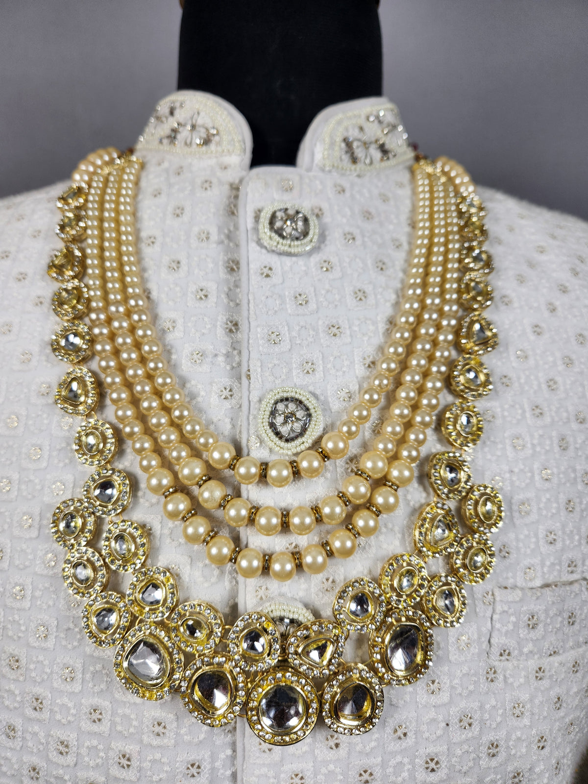 Cream Kundan Groom Necklace | Wedding Mala For Sherwani