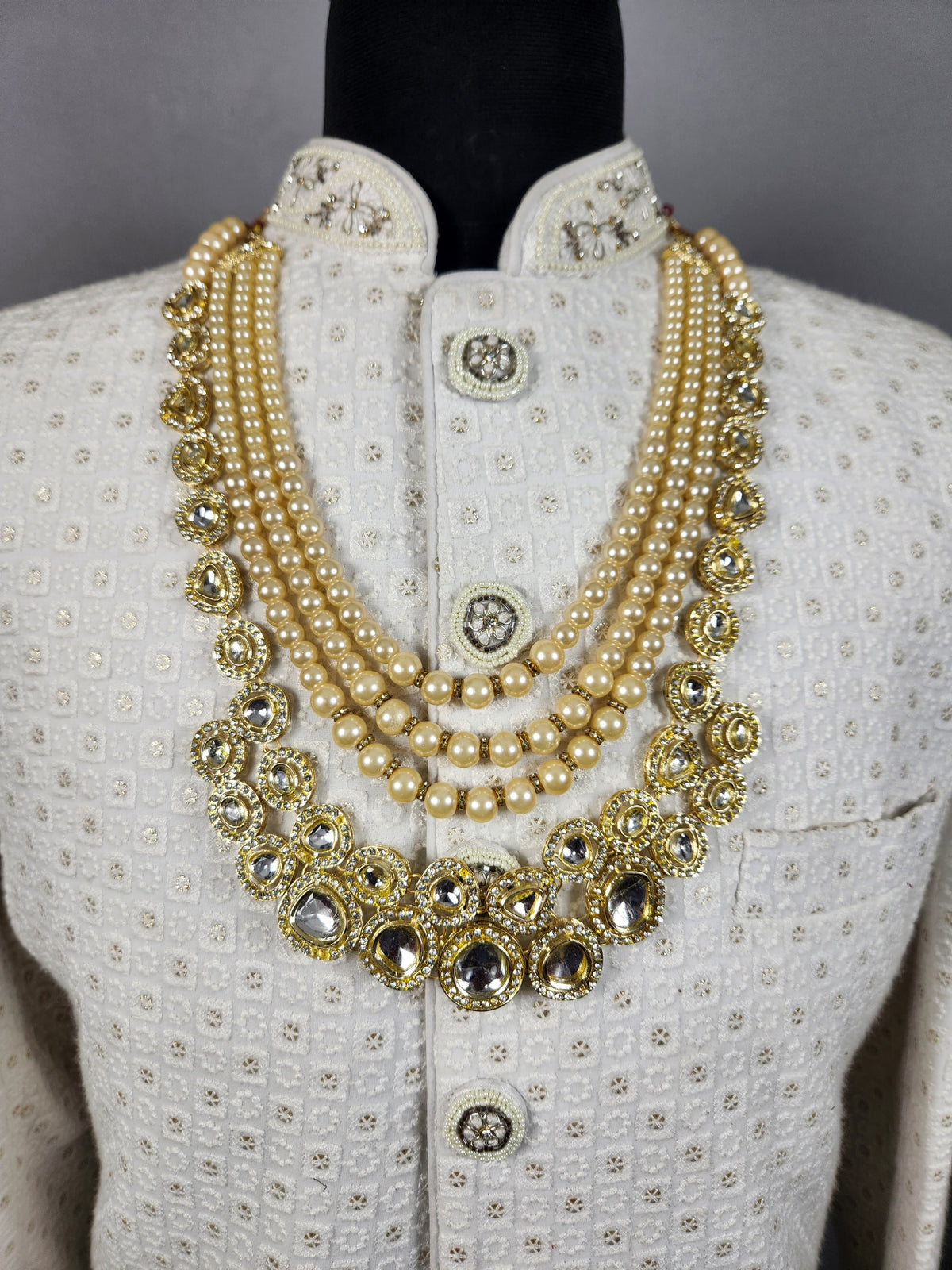 Cream Kundan Groom Necklace | Wedding Mala For Sherwani