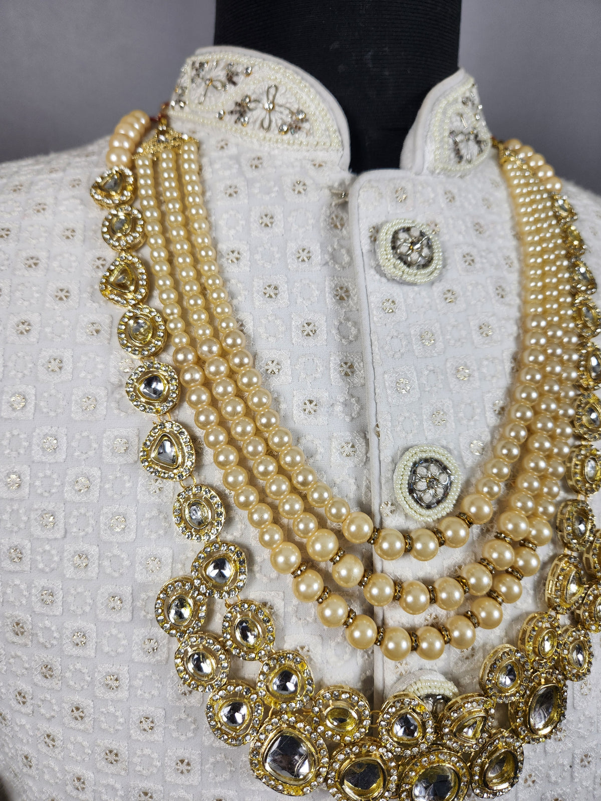 Cream Kundan Groom Necklace | Wedding Mala For Sherwani