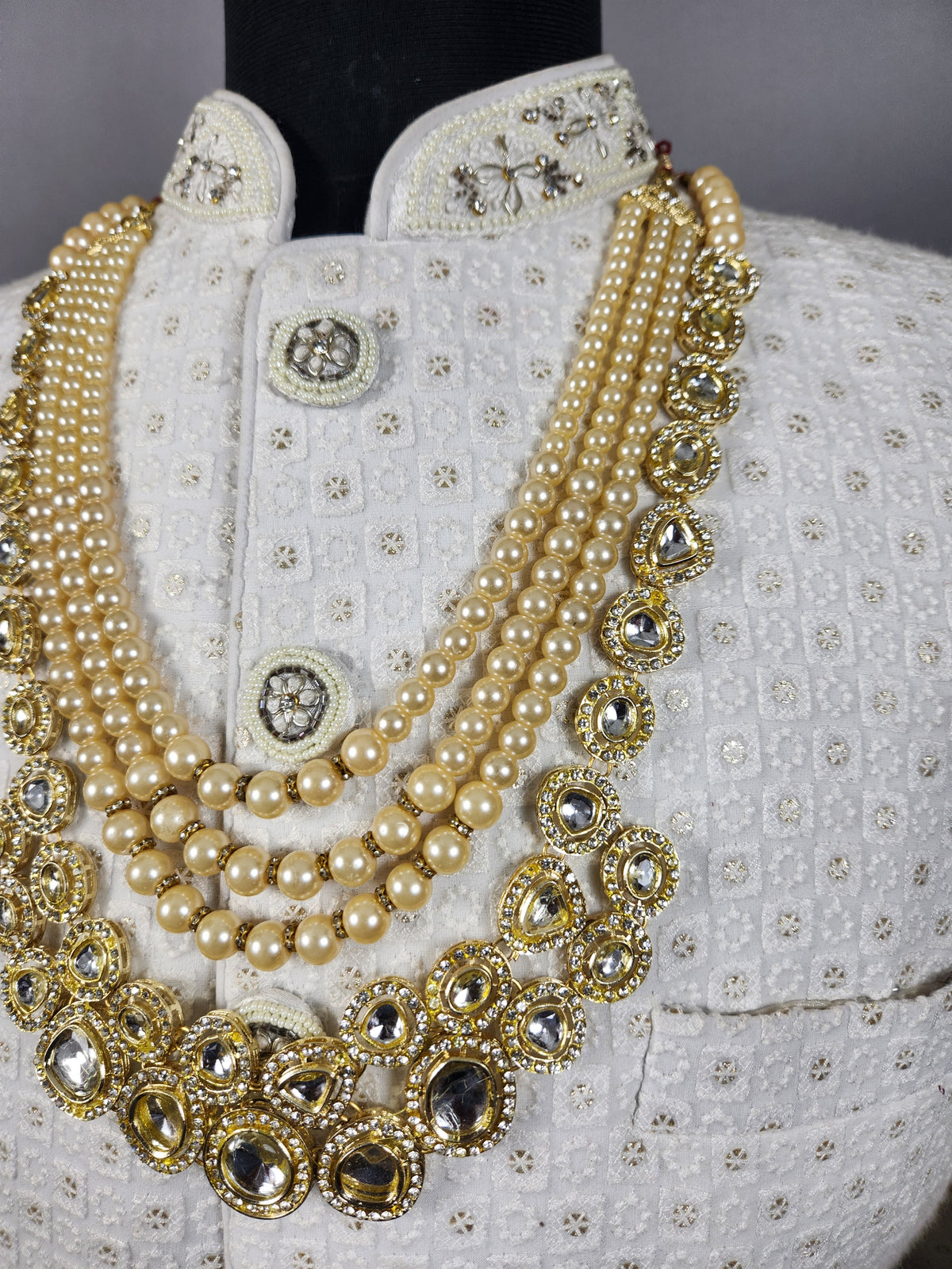 Cream Kundan Groom Necklace | Wedding Mala For Sherwani