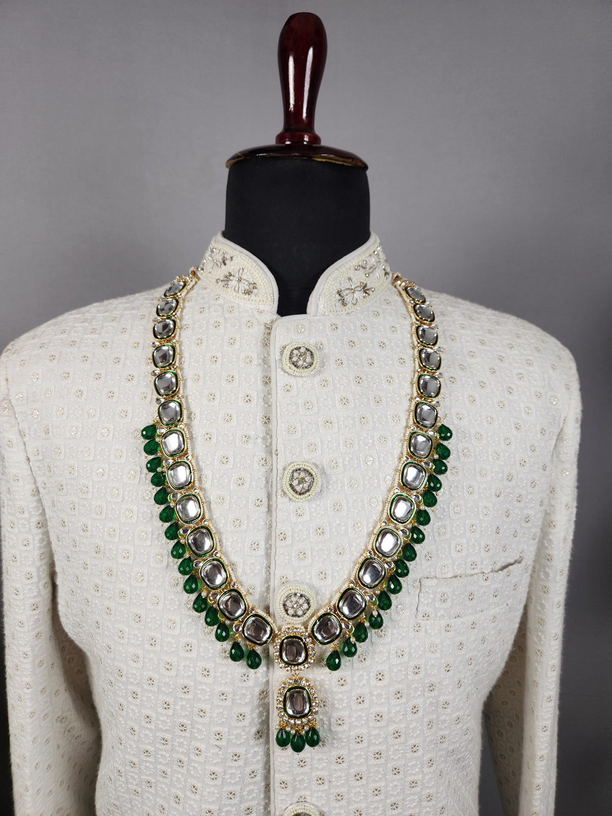 Emerald Kundan Necklace Groom | Wedding Mala For Sherwani