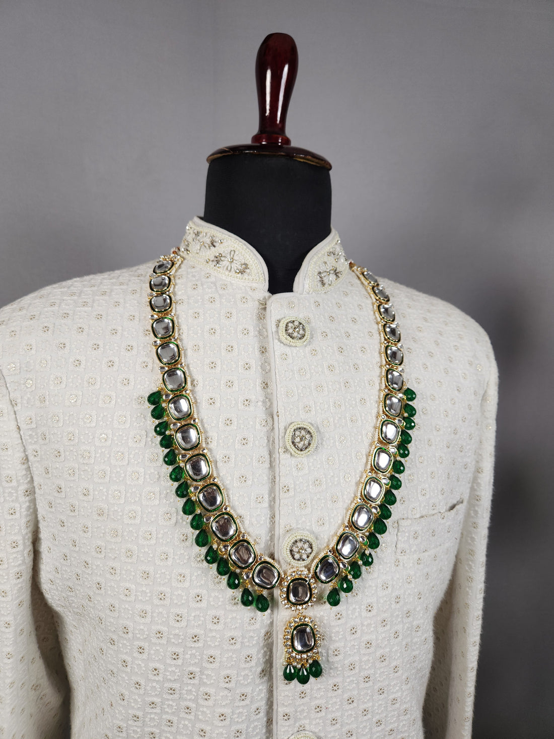 Emerald Kundan Necklace Groom | Wedding Mala For Sherwani