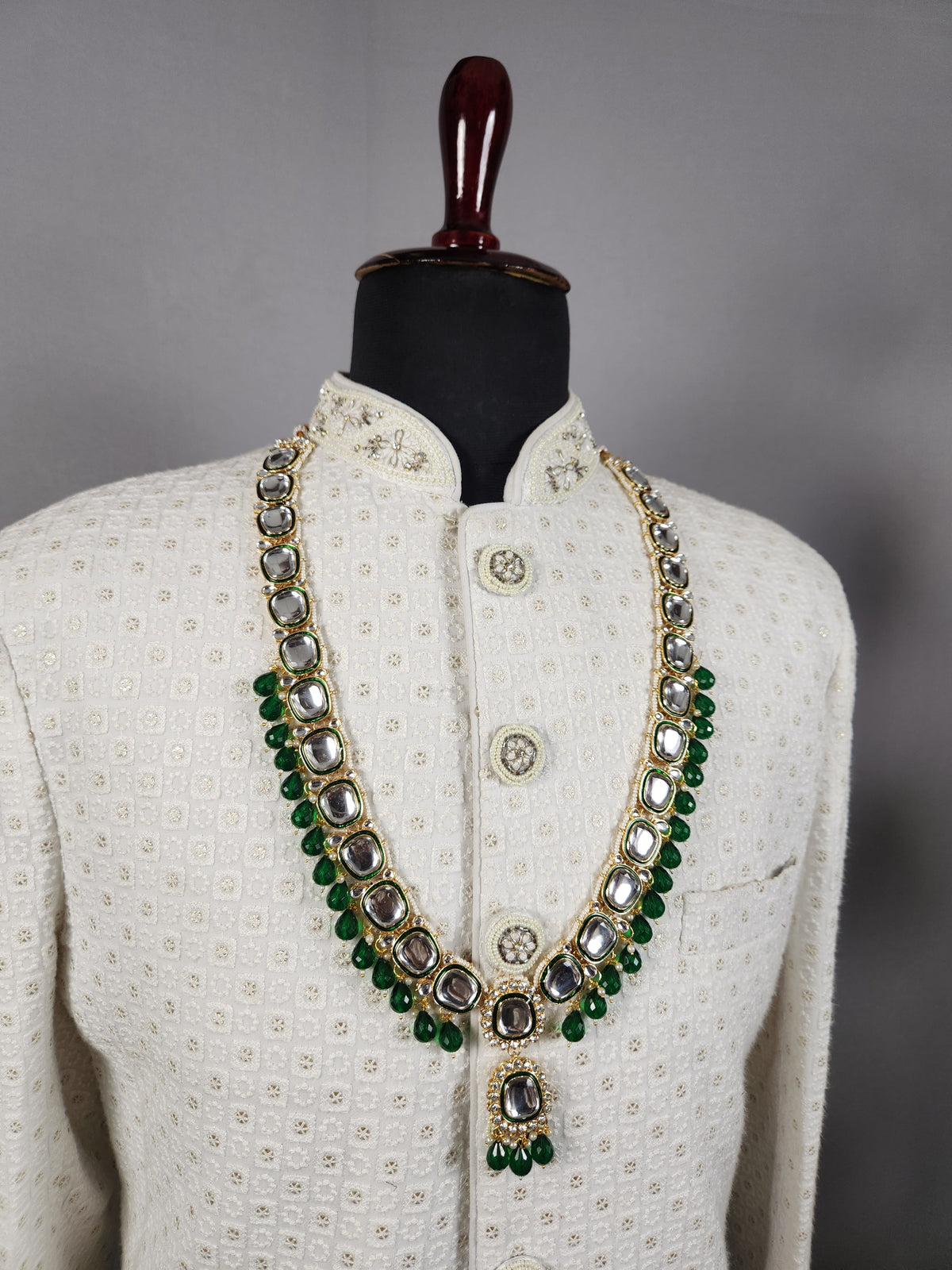 Emerald Kundan Necklace Groom | Wedding Mala For Sherwani