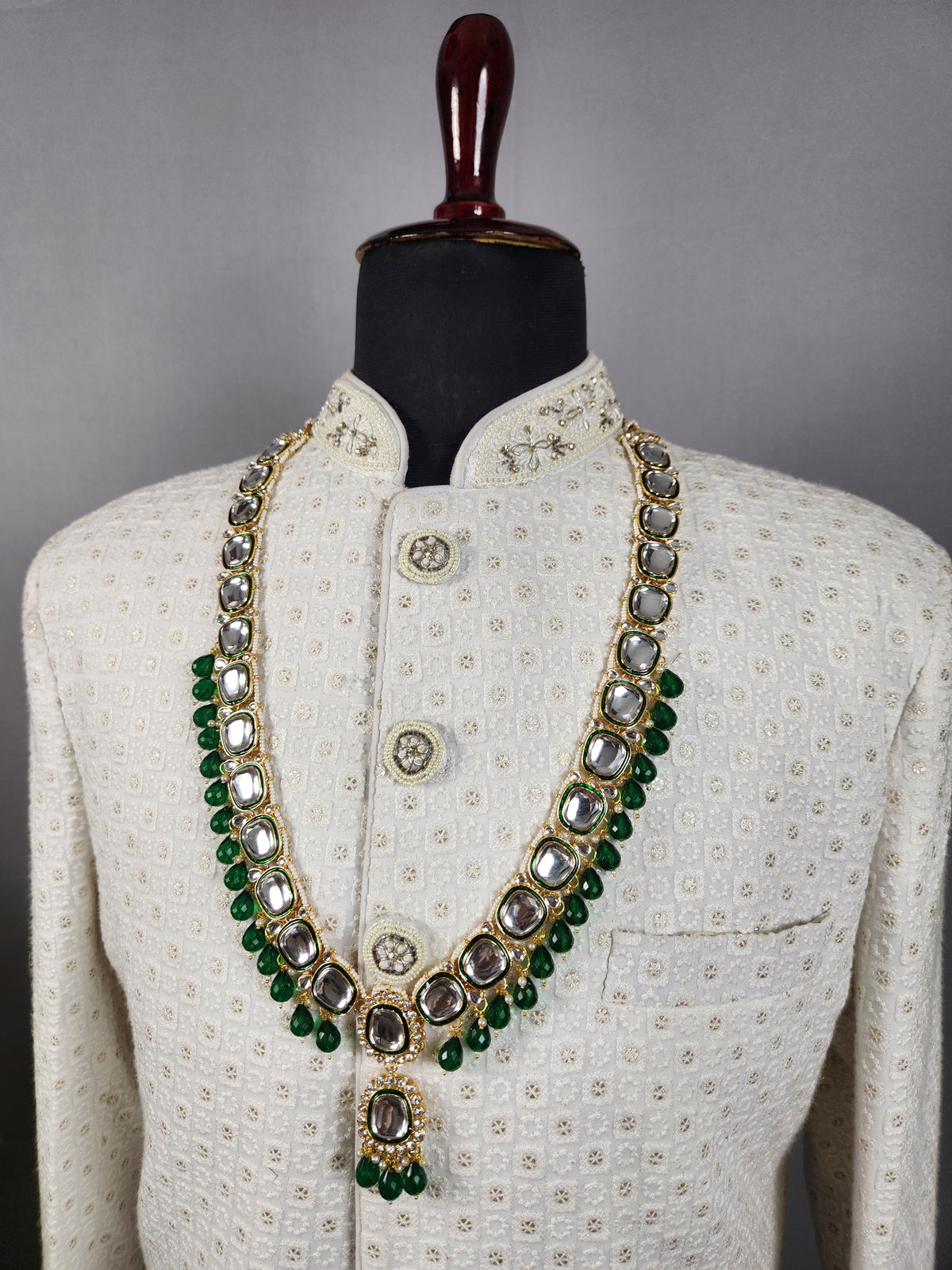Emerald Kundan Necklace Groom | Wedding Mala For Sherwani