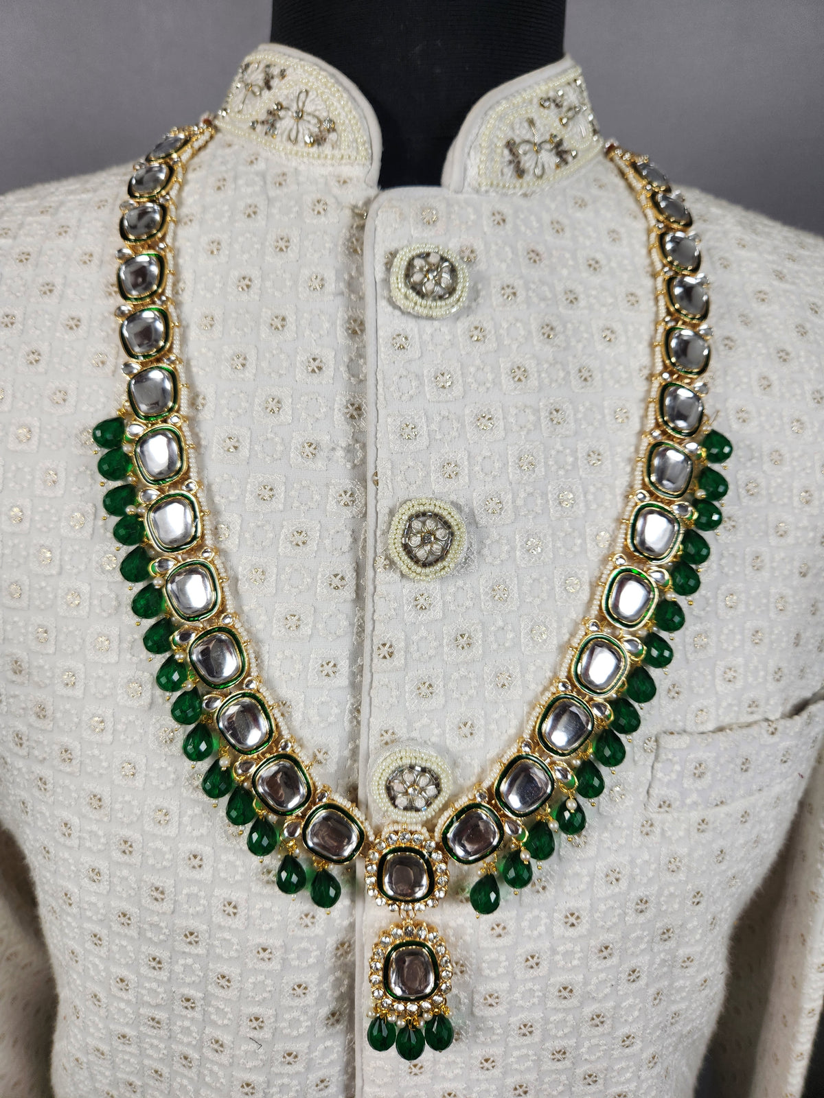 Emerald Kundan Necklace Groom | Wedding Mala For Sherwani
