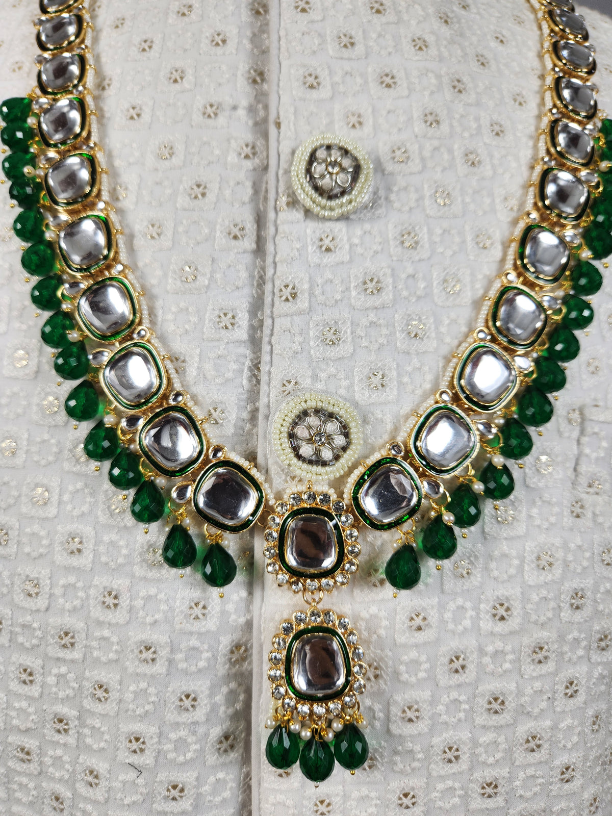 Emerald Kundan Necklace Groom | Wedding Mala For Sherwani