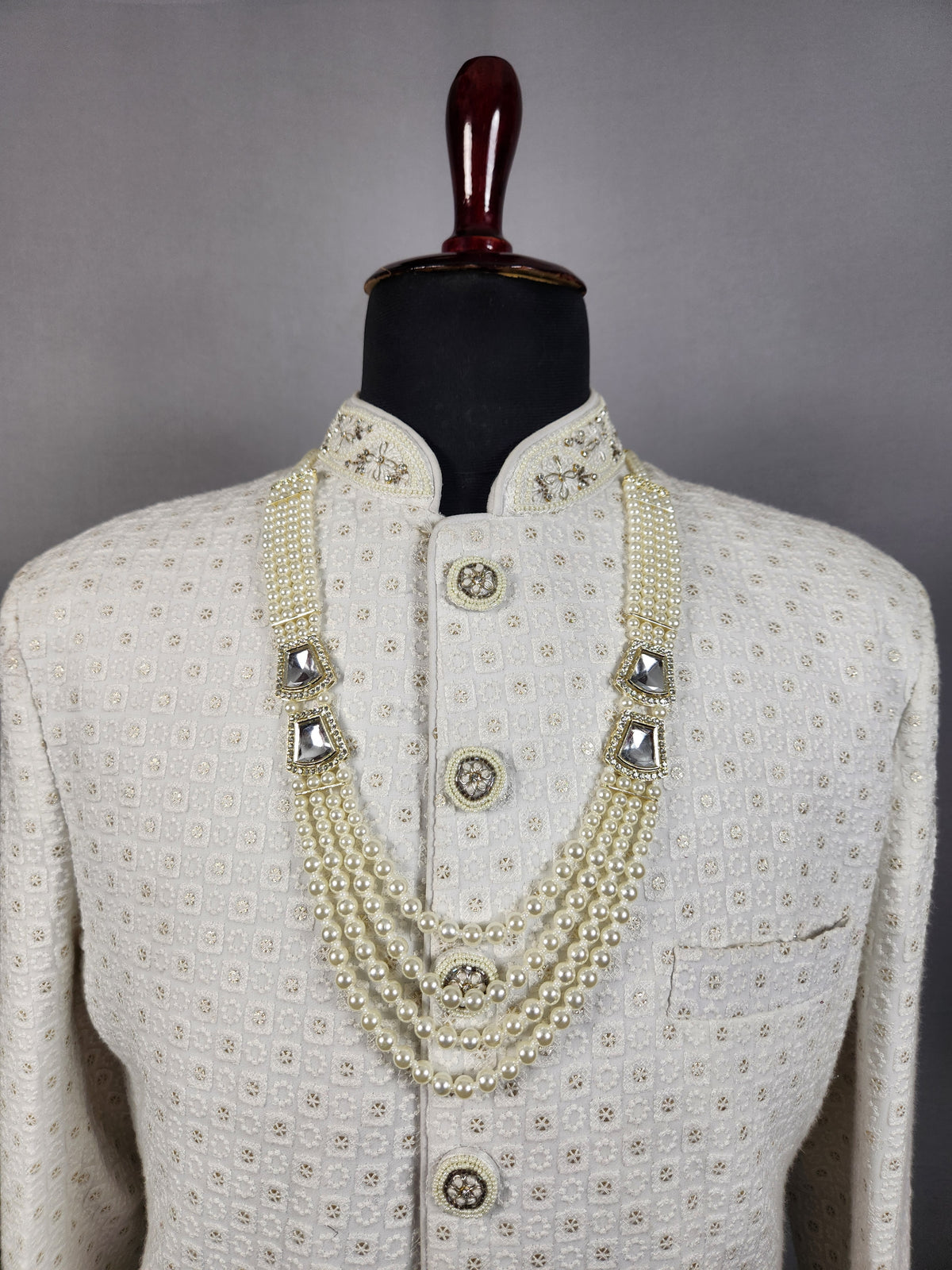 White Pearl Necklace Groom - Diamond Brooch | Wedding Mala For Sherwani