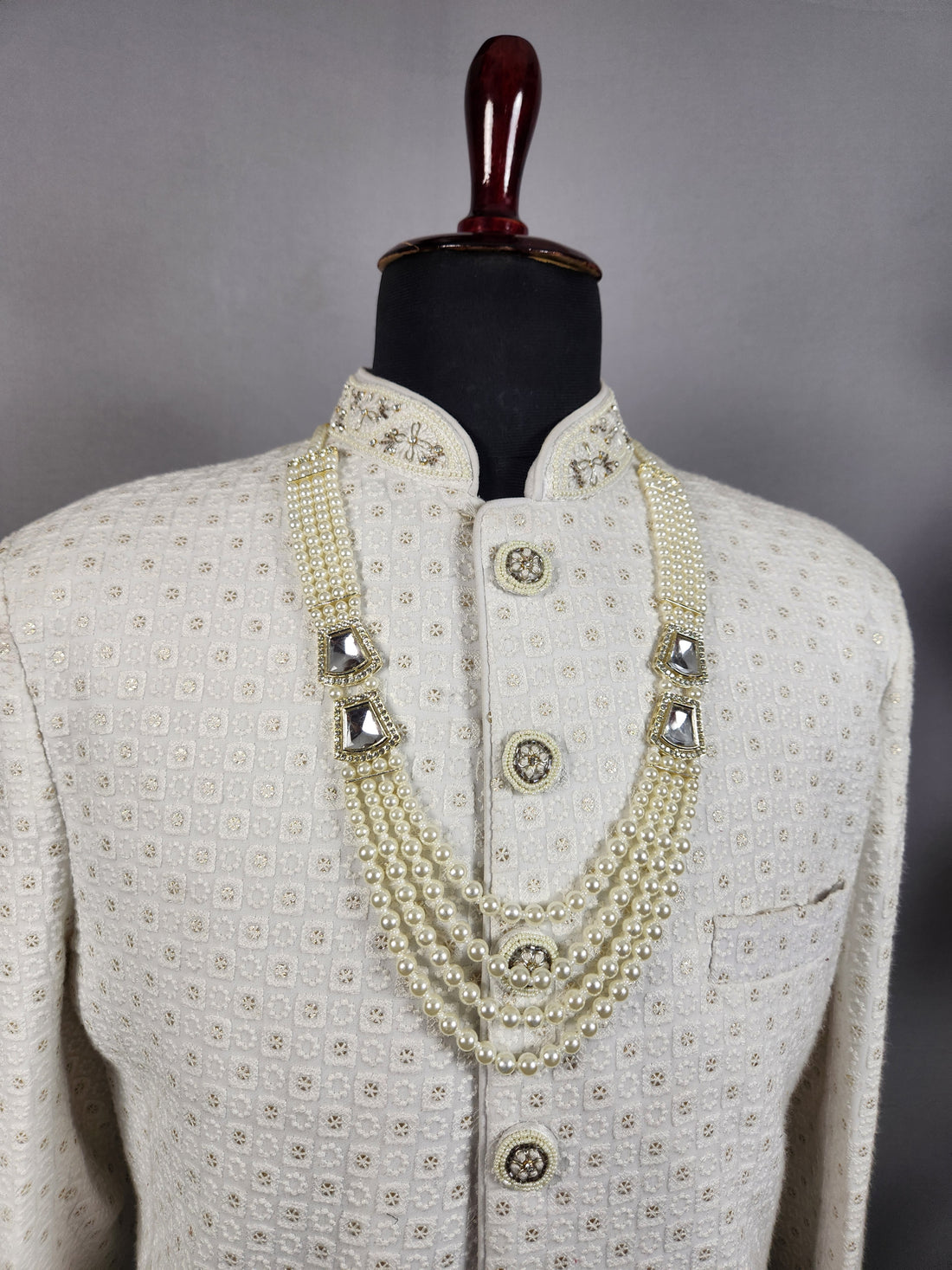 White Pearl Necklace Groom - Diamond Brooch | Wedding Mala For Sherwani