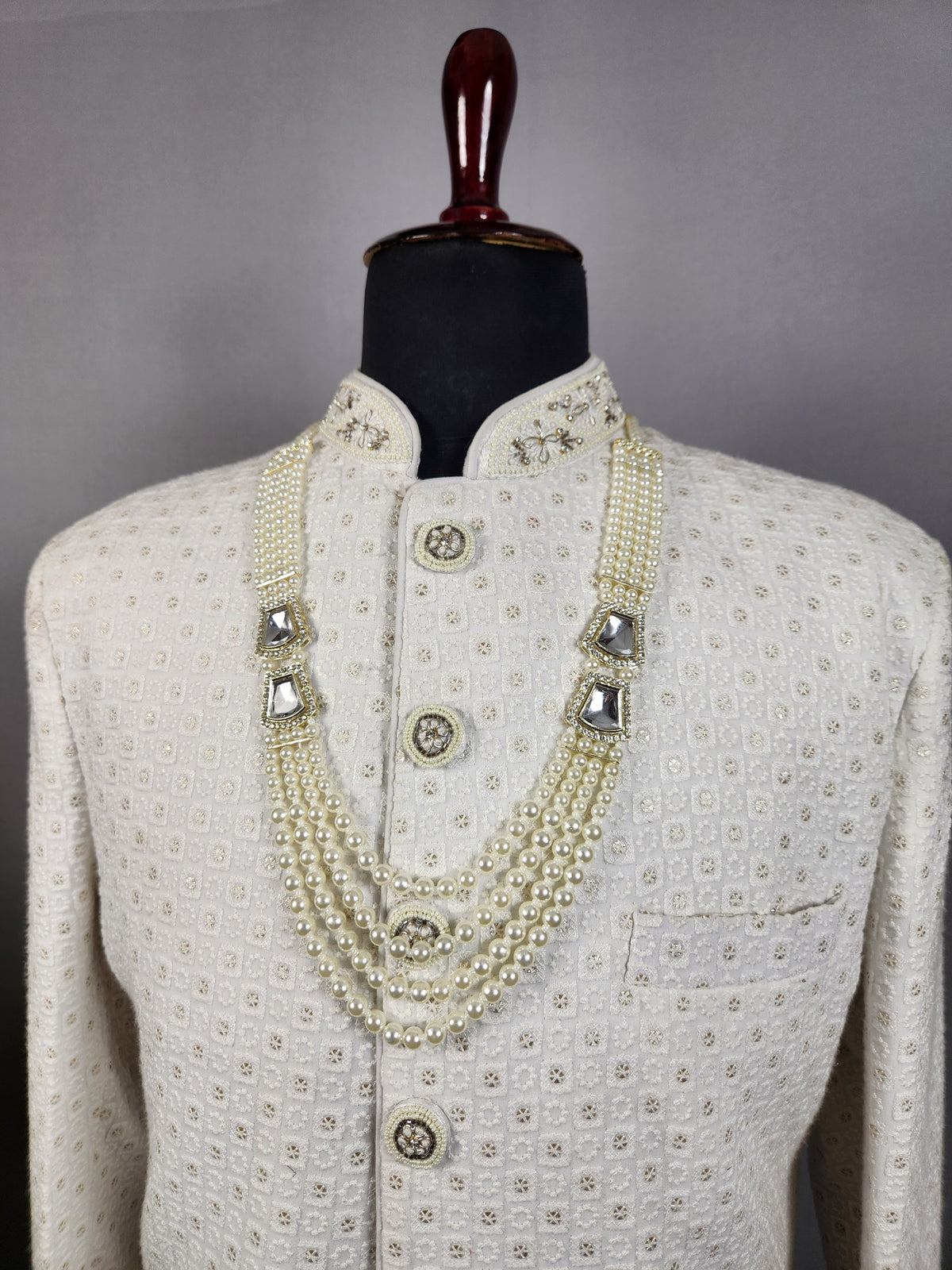 White Pearl Necklace Groom - Diamond Brooch | Wedding Mala For Sherwani
