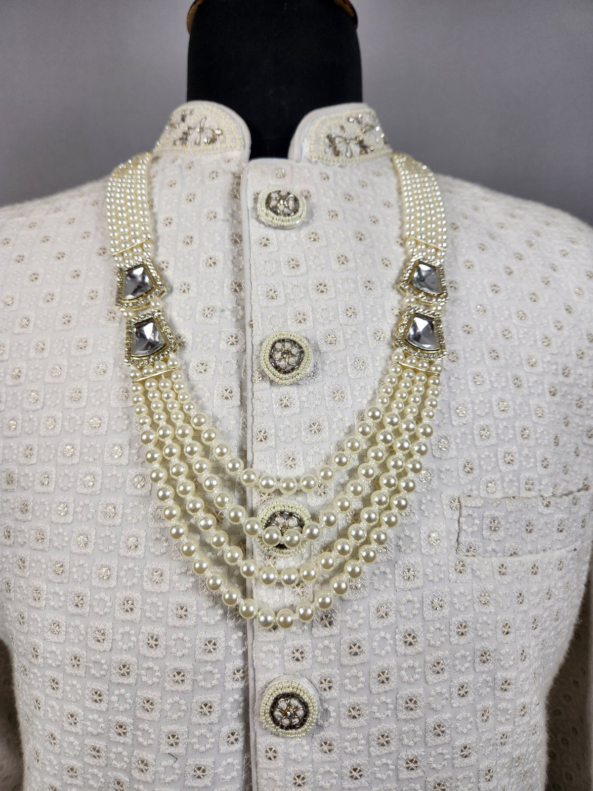 White Pearl Necklace Groom - Diamond Brooch | Wedding Mala For Sherwani