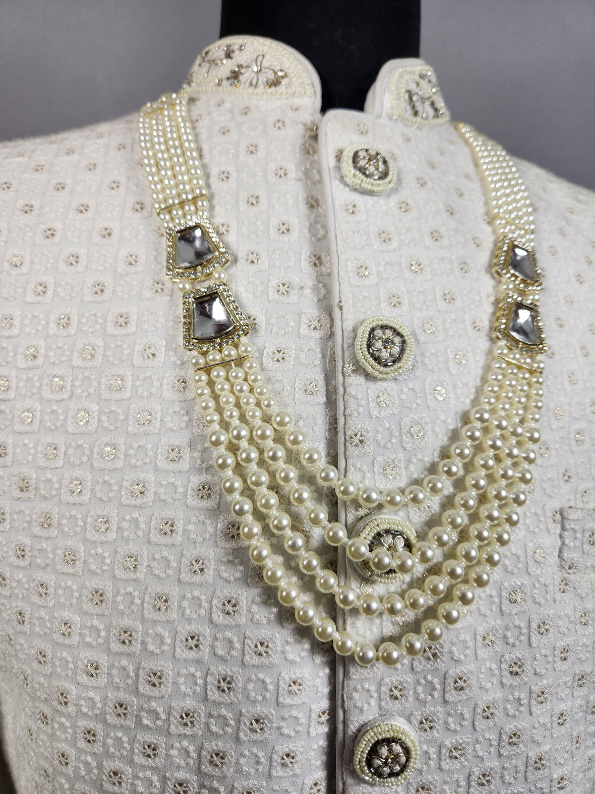 White Pearl Necklace Groom - Diamond Brooch | Wedding Mala For Sherwani