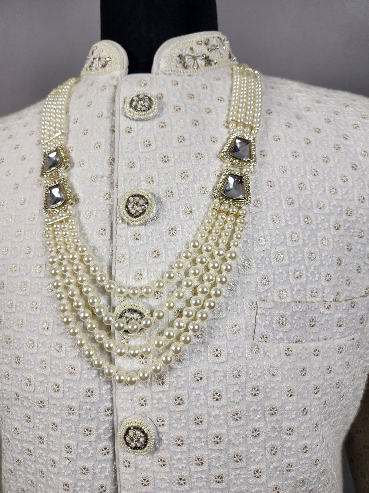White Pearl Necklace Groom - Diamond Brooch | Wedding Mala For Sherwani