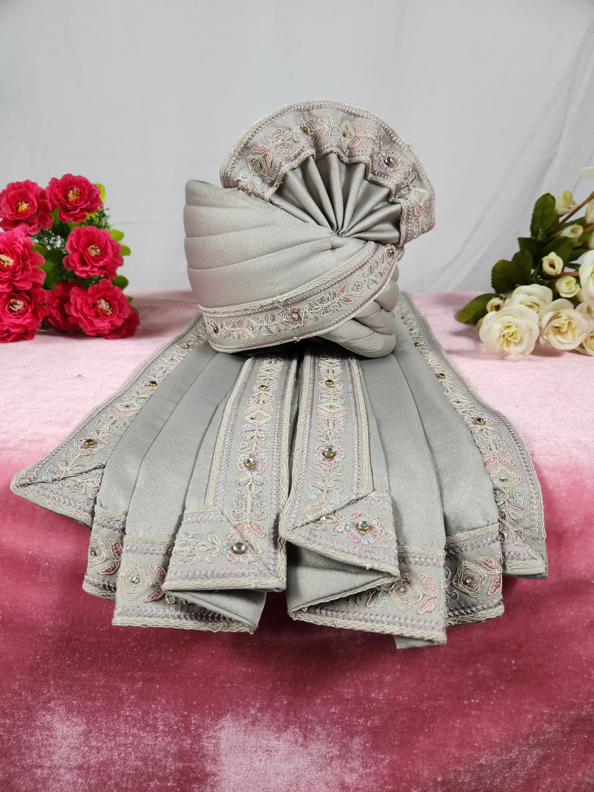 Gray Groom Turban Shawl | Dupatta Safa Set For Men