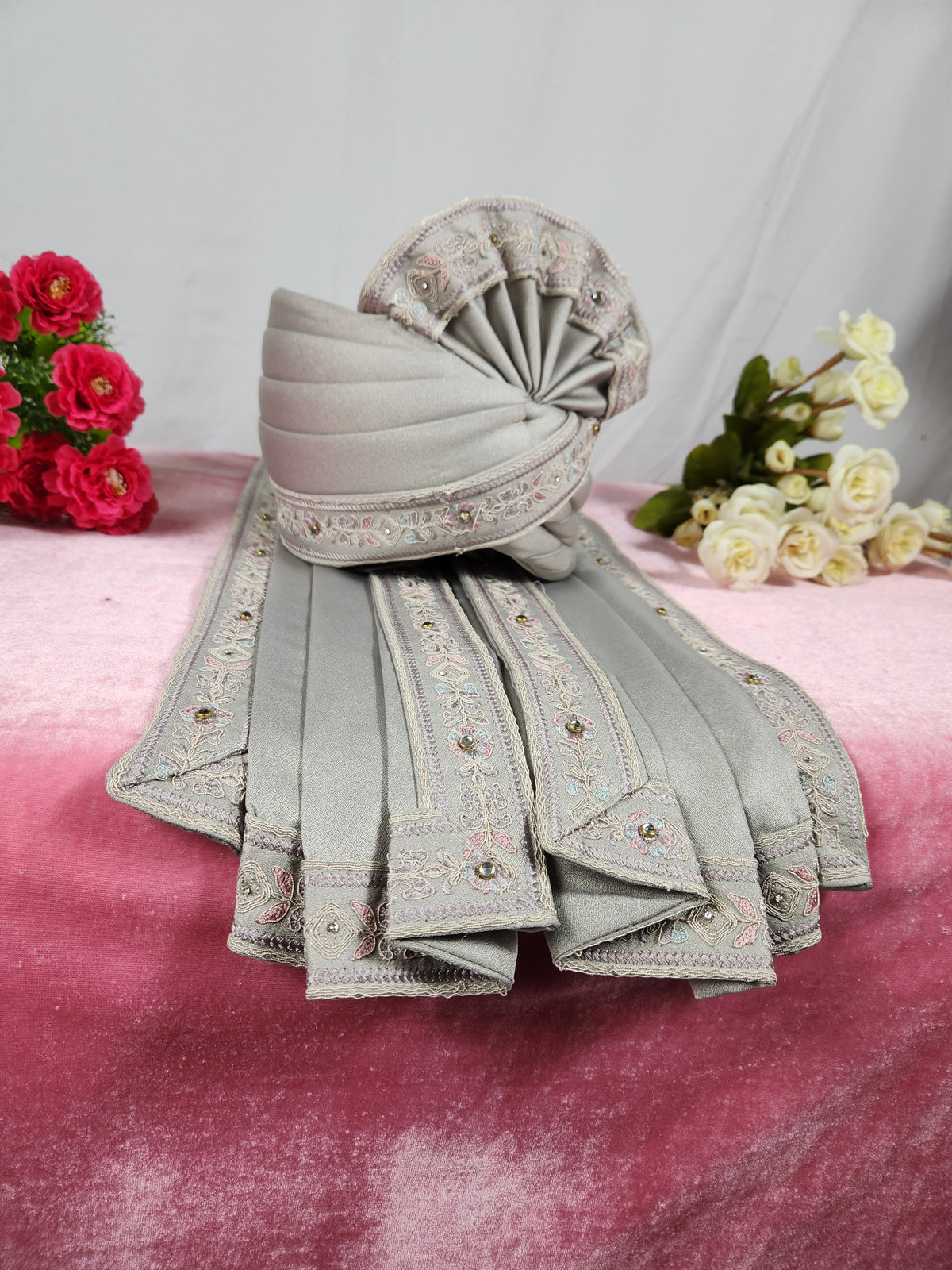 Gray Groom Turban Shawl | Dupatta Safa Set For Men