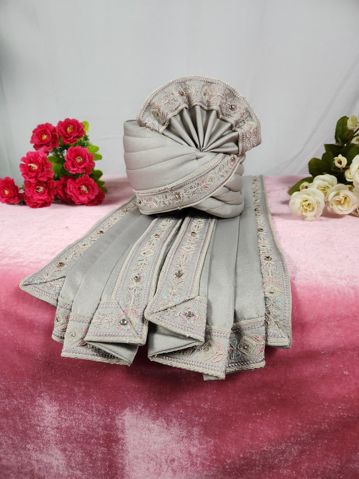 Gray Groom Turban Shawl | Dupatta Safa Set For Men