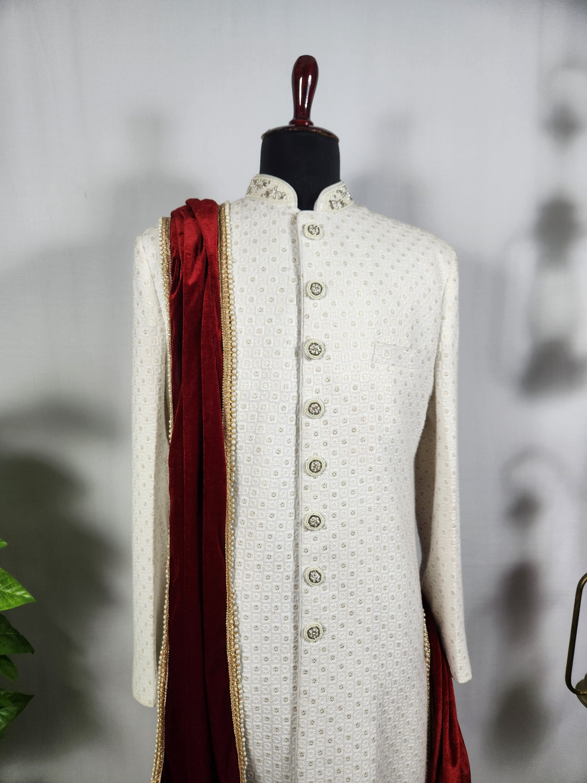 Red Groom Shawl - Golden Border | Stole For Men
