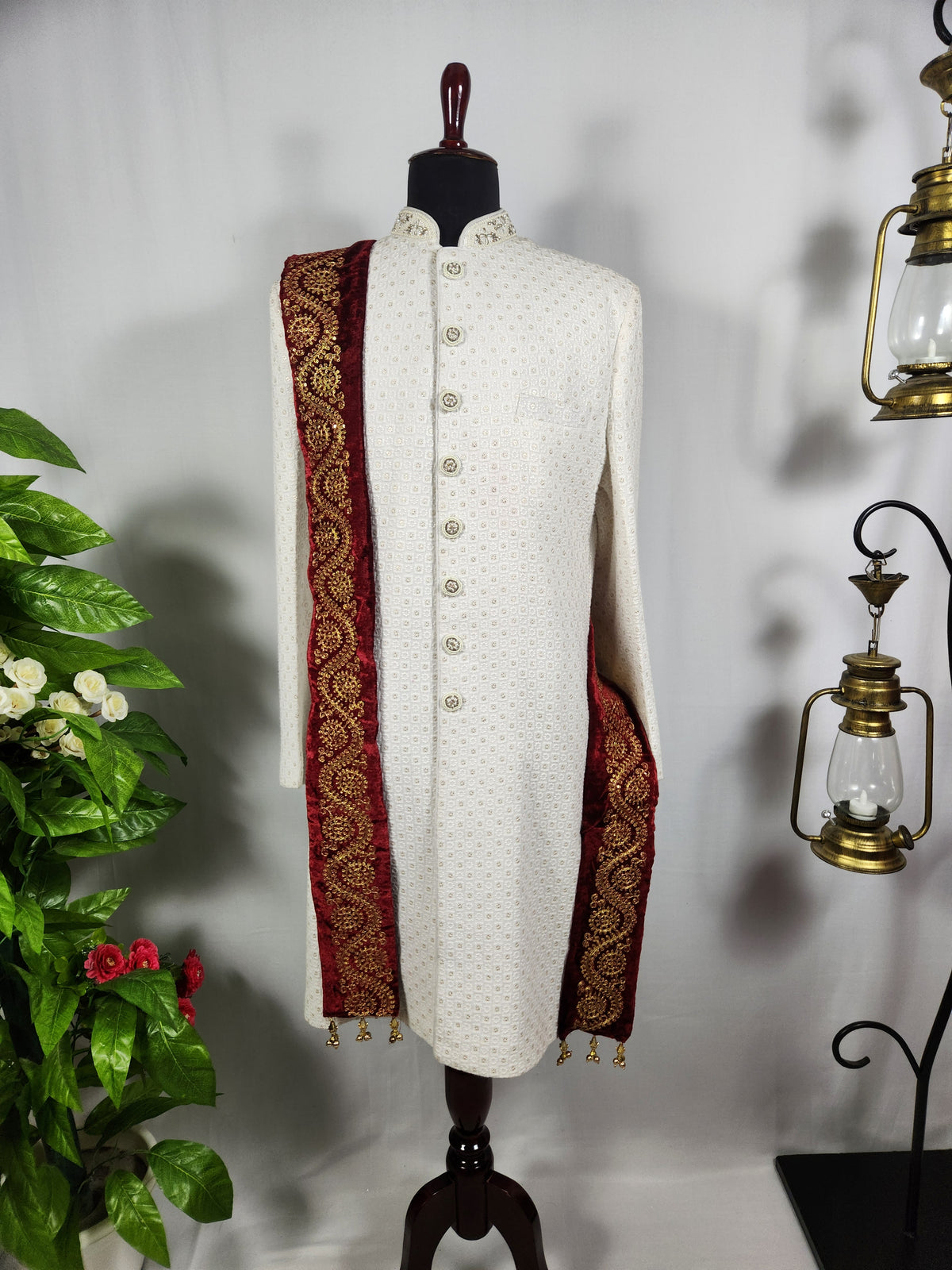 Red Groom Shawl - Golden Embroidery | Shawl For Men