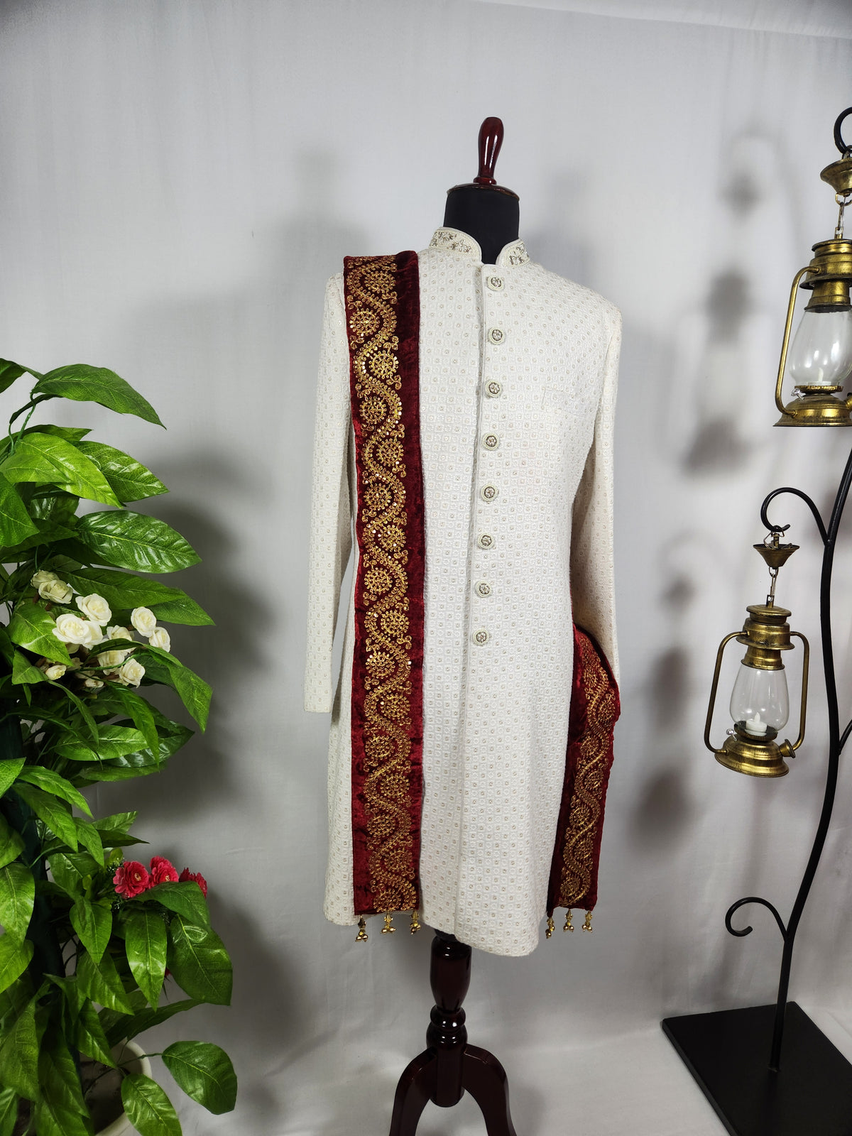 Red Groom Shawl - Golden Embroidery | Shawl For Men