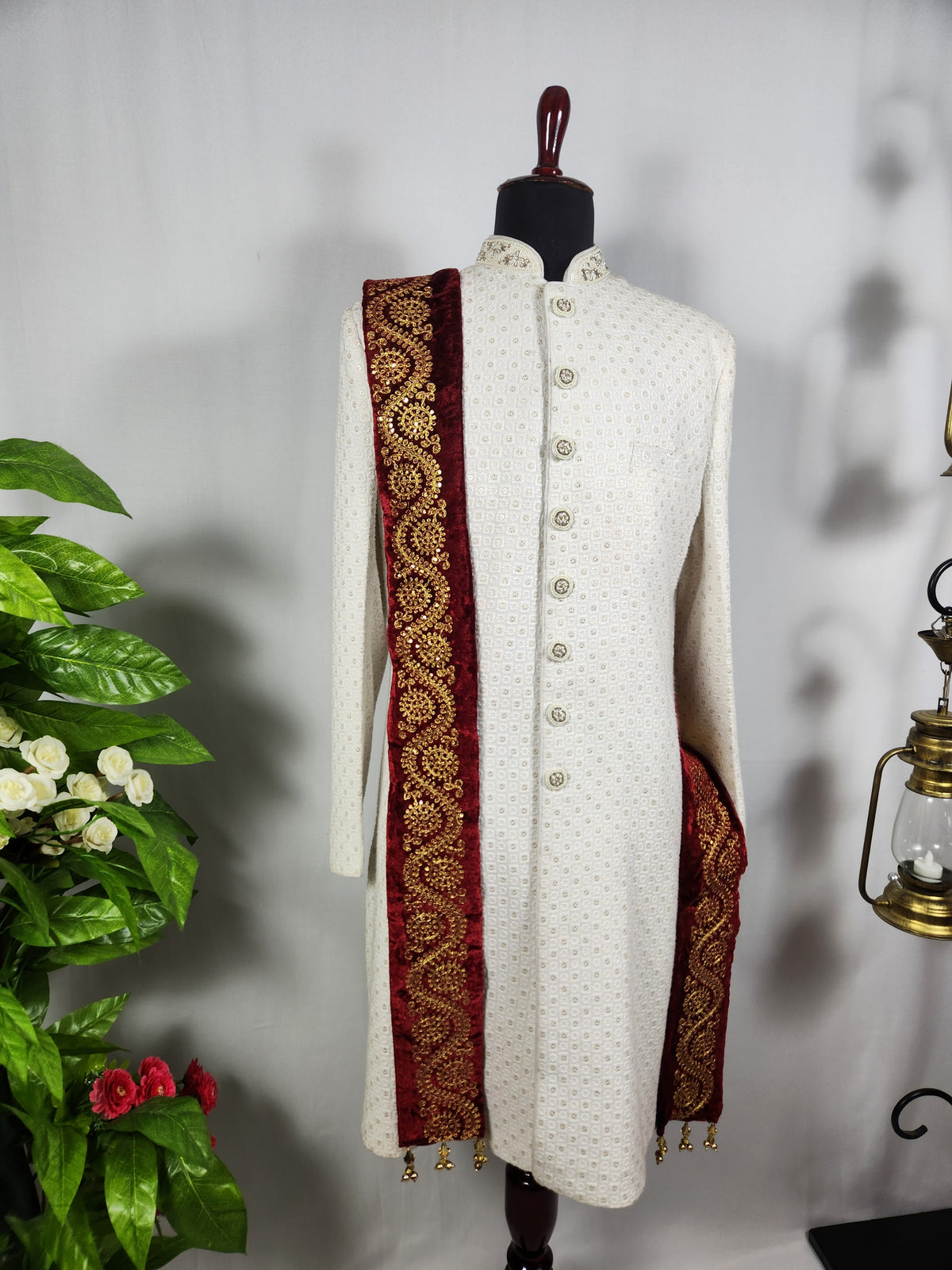Red Groom Shawl - Golden Embroidery | Shawl For Men
