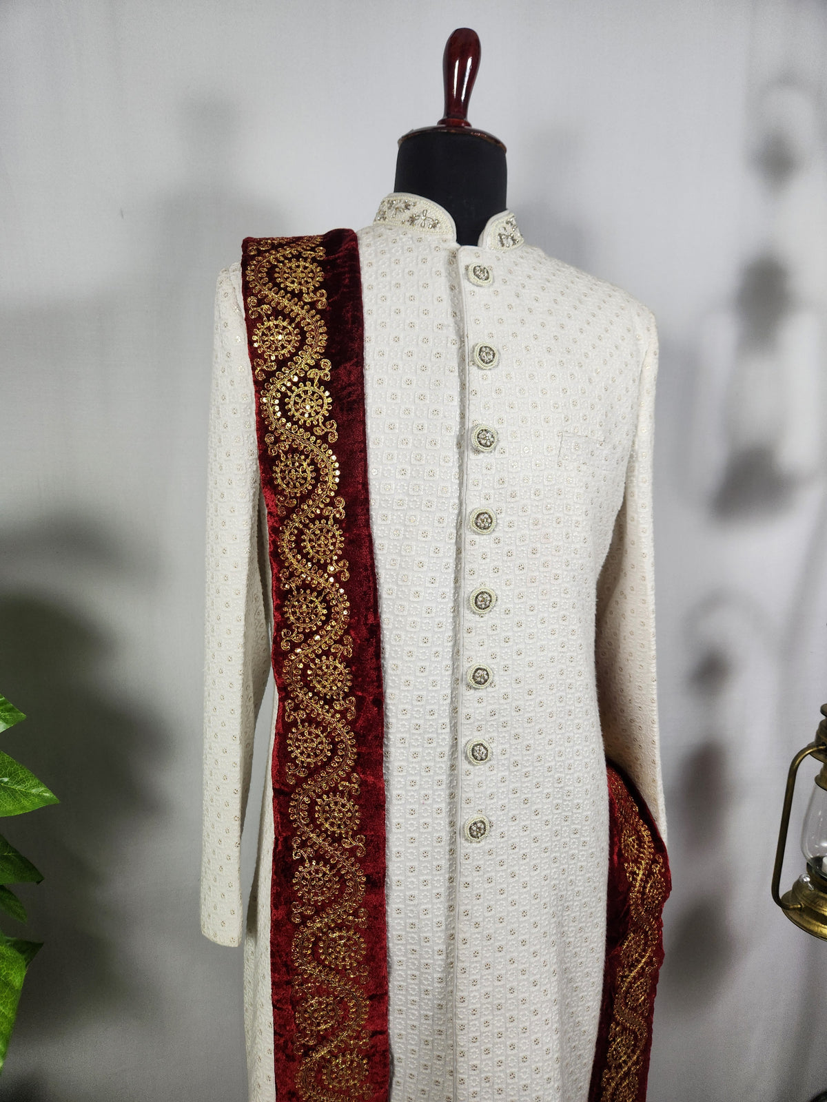 Red Groom Shawl - Golden Embroidery | Shawl For Men