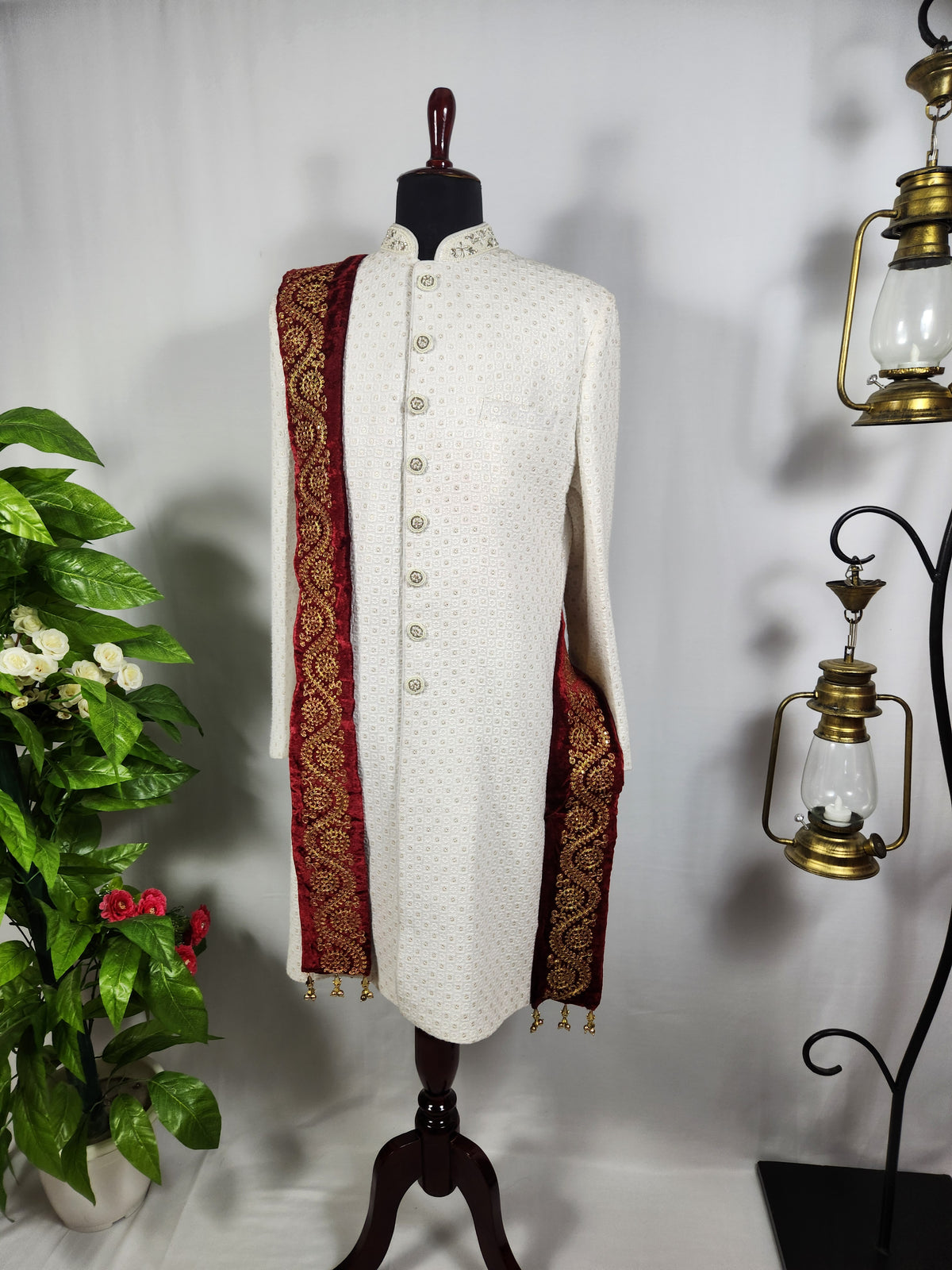 Red Groom Shawl - Golden Embroidery | Shawl For Men