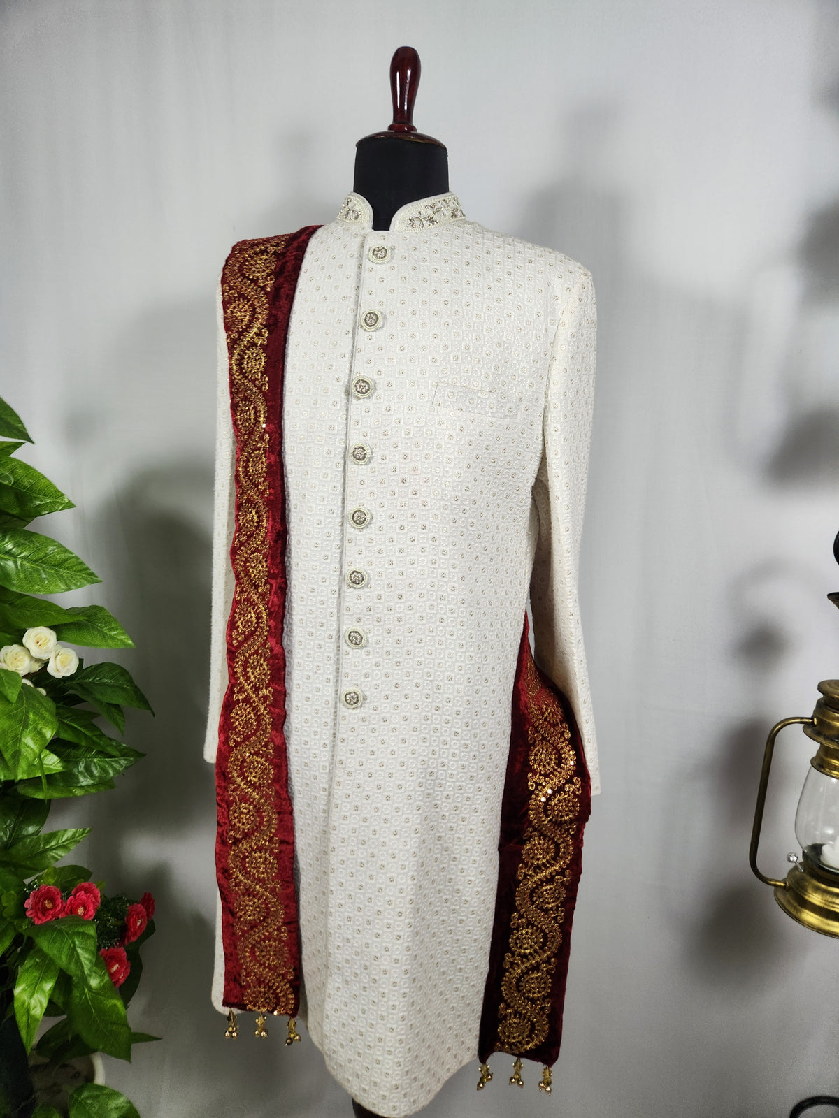 Red Groom Shawl - Golden Embroidery | Shawl For Men