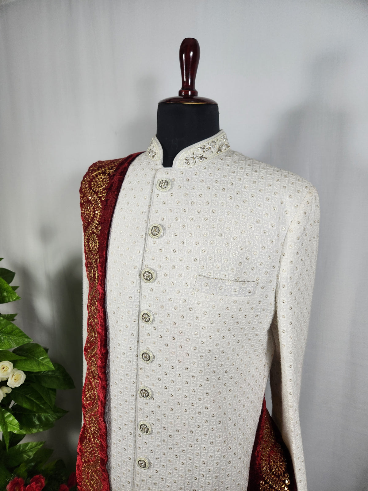 Red Groom Shawl - Golden Embroidery | Shawl For Men