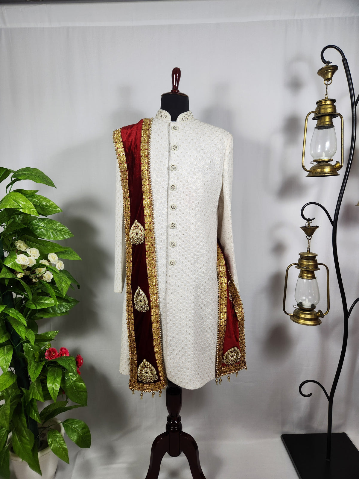 Red Groom Shawl - Golden Embroidery | Shawl For Men
