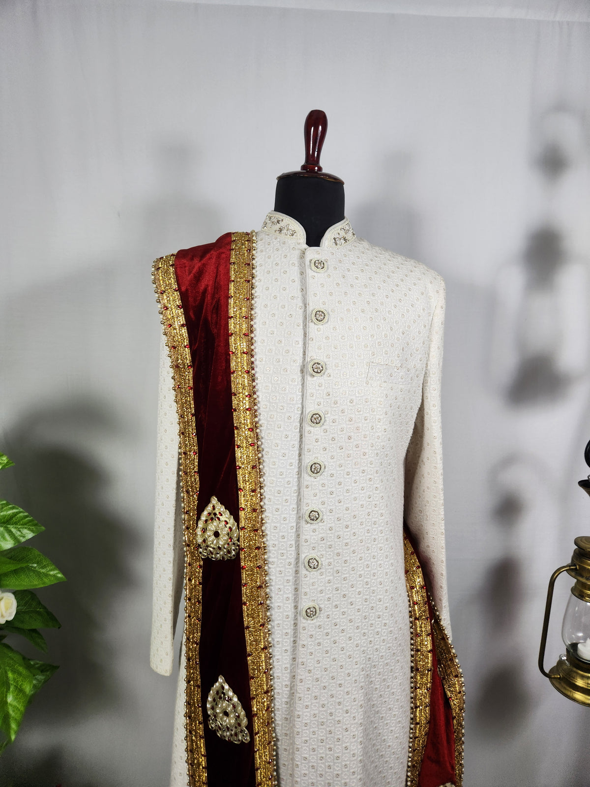 Red Groom Shawl - Golden Embroidery | Shawl For Men