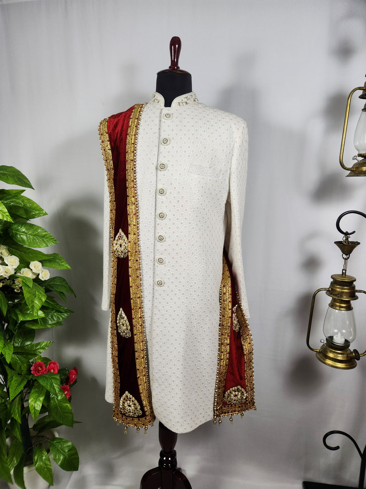 Red Groom Shawl - Golden Embroidery | Shawl For Men