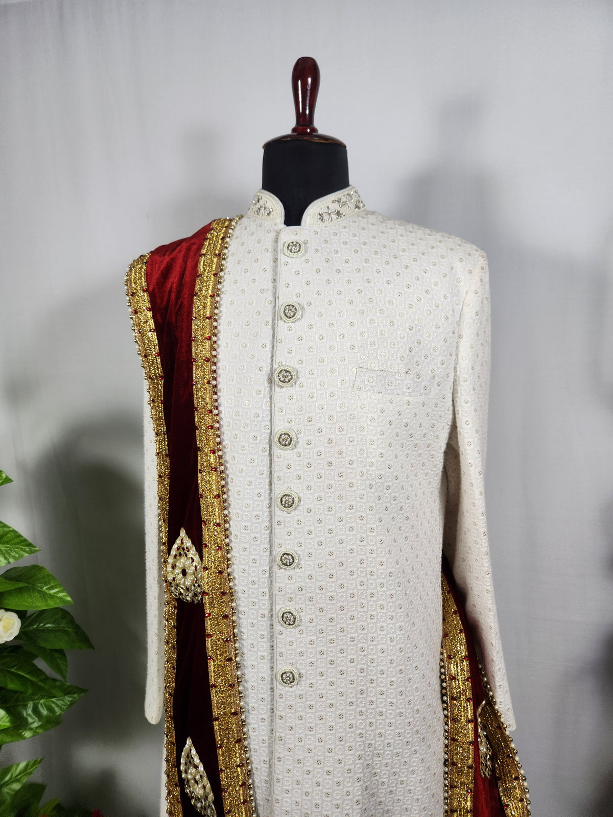 Red Groom Shawl - Golden Embroidery | Shawl For Men