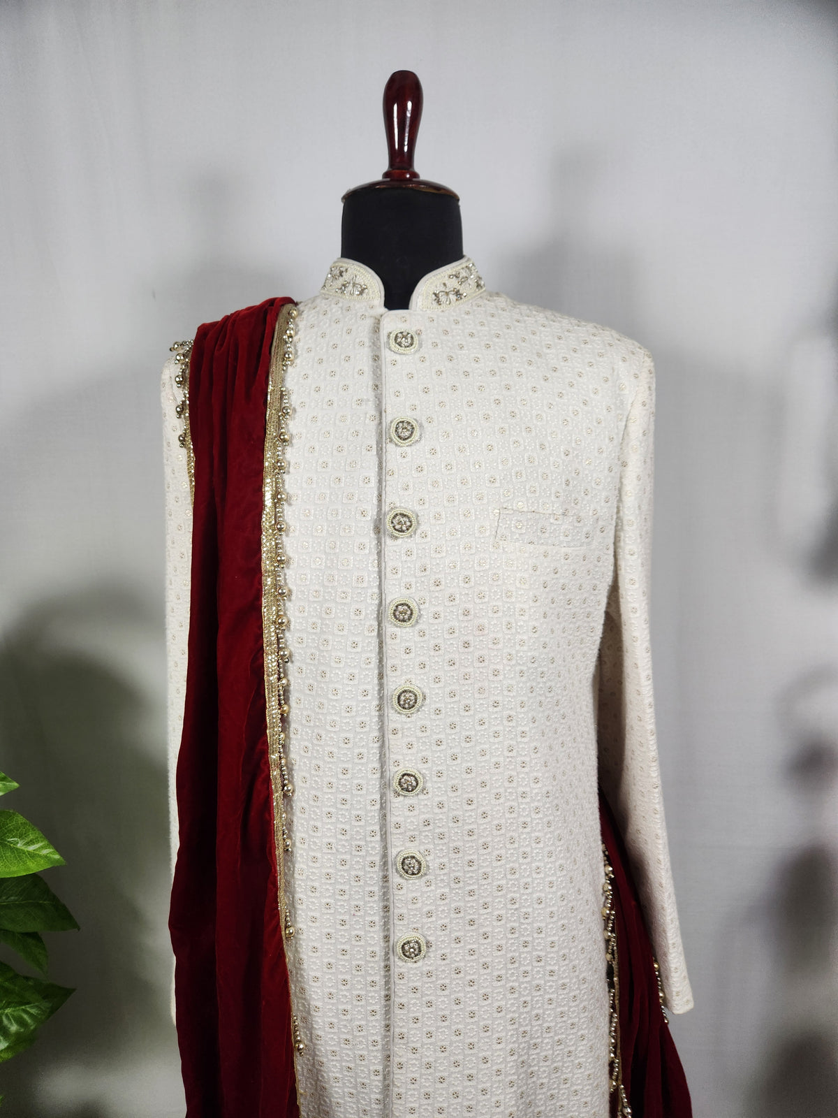 Red Groom Shawl - Golden Embroidery | Shawl For Men