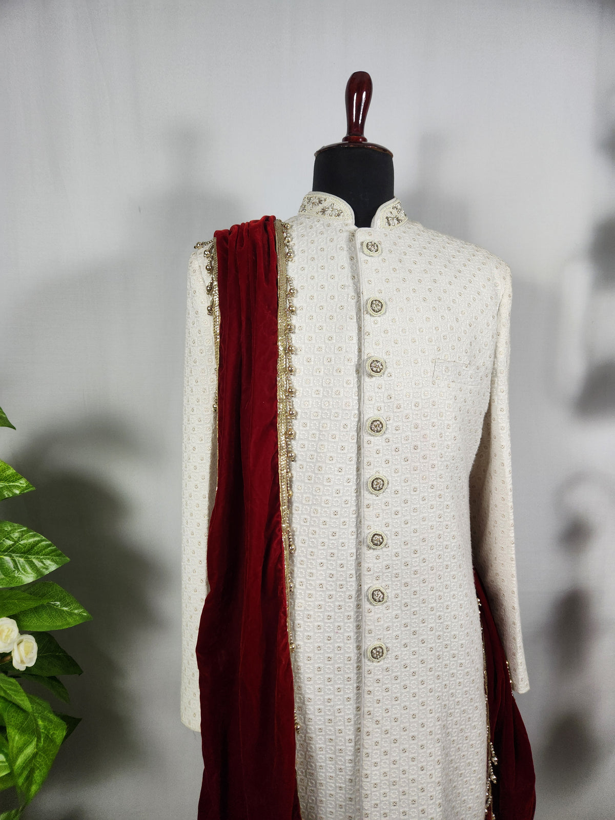 Red Groom Shawl - Golden Embroidery | Shawl For Men