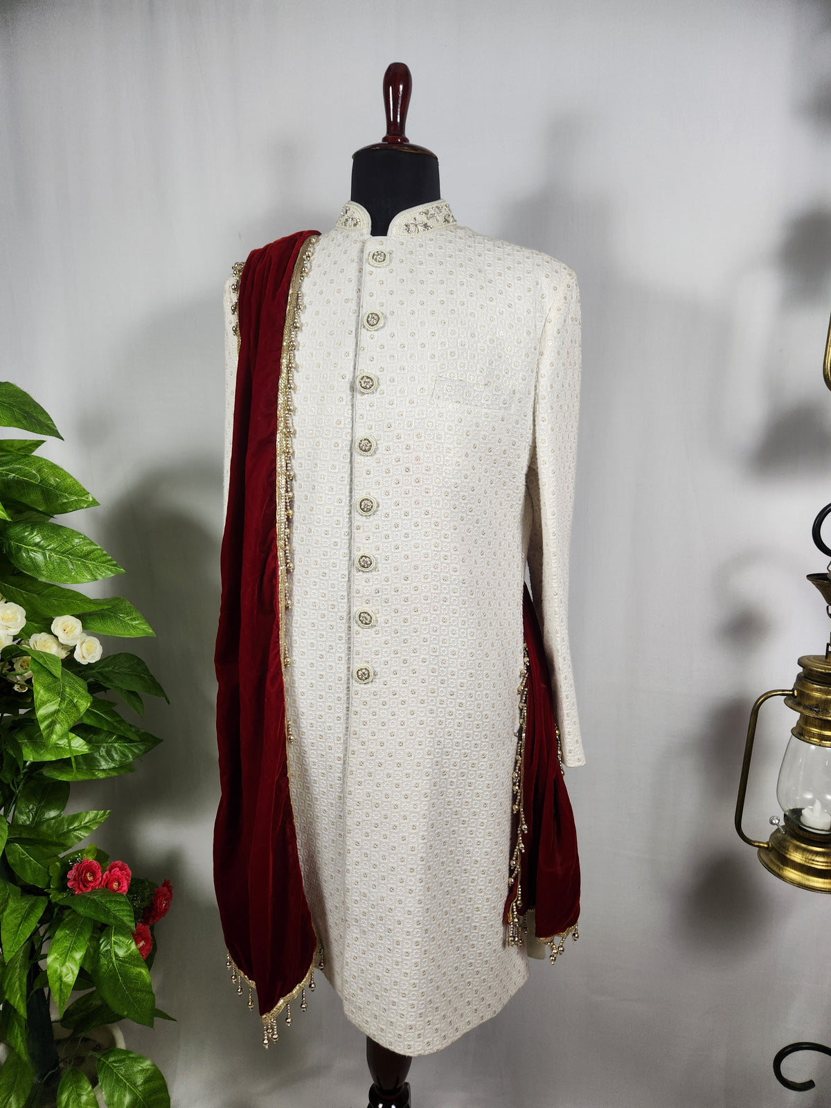Red Groom Shawl - Golden Embroidery | Shawl For Men