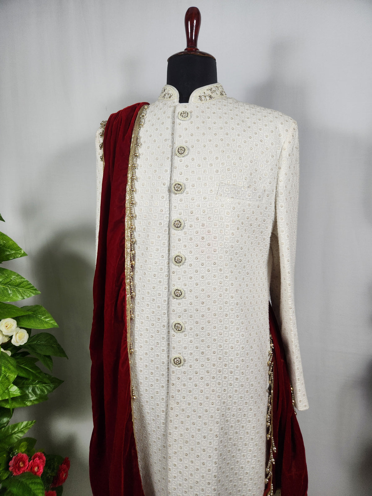 Red Groom Shawl - Golden Embroidery | Shawl For Men