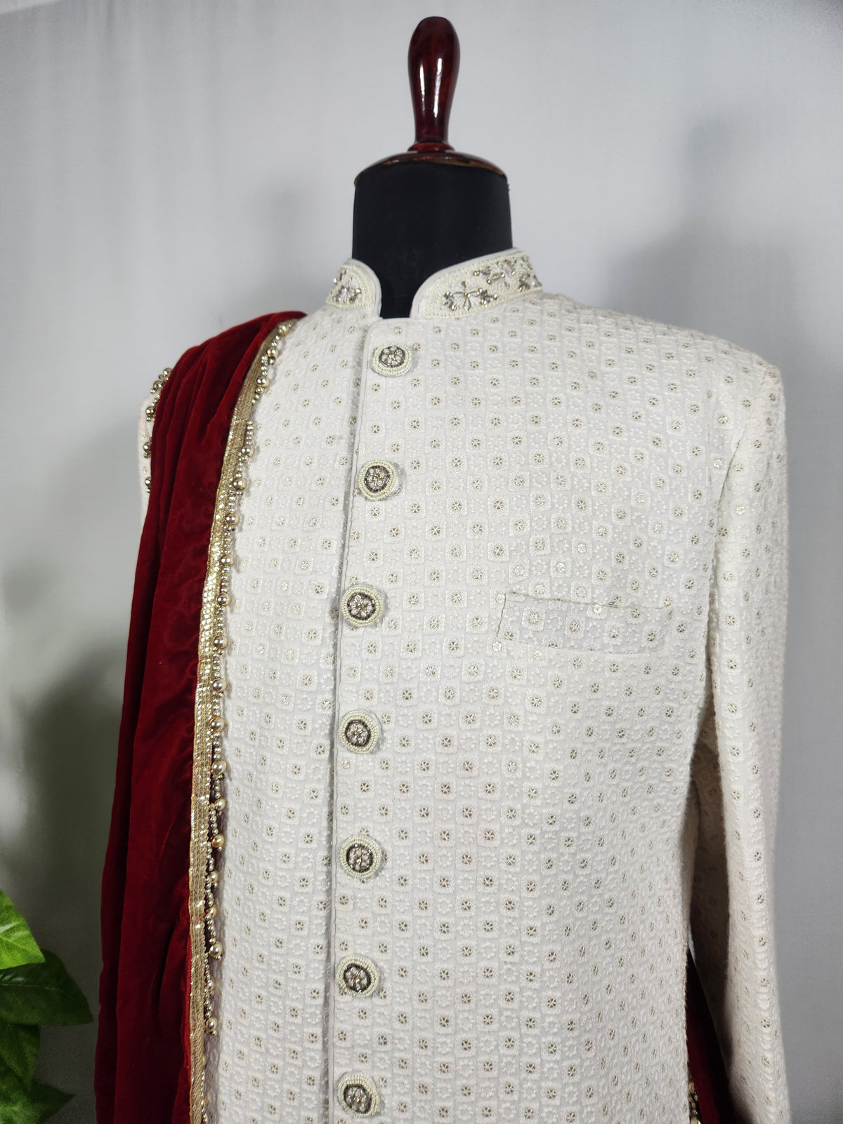 Red Groom Shawl - Golden Embroidery | Shawl For Men