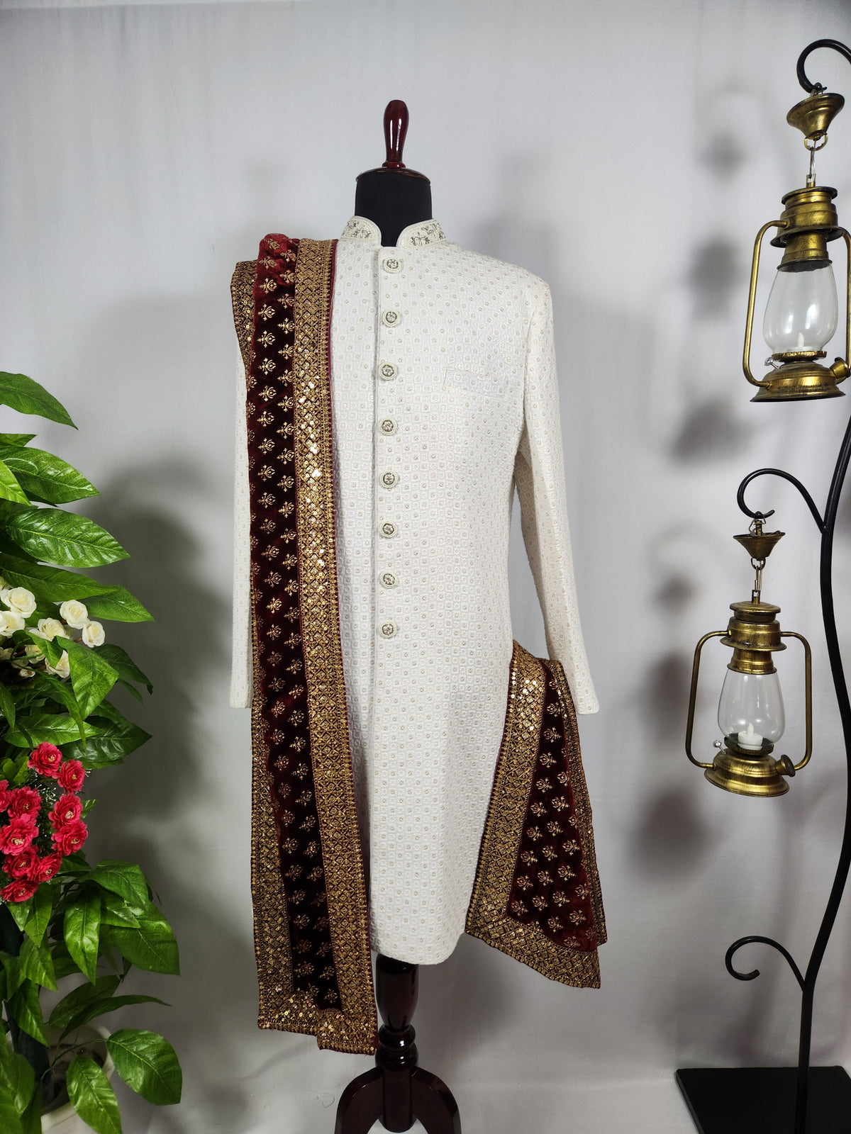 Red Groom Shawl - Golden Embroidery | Shawl For Men