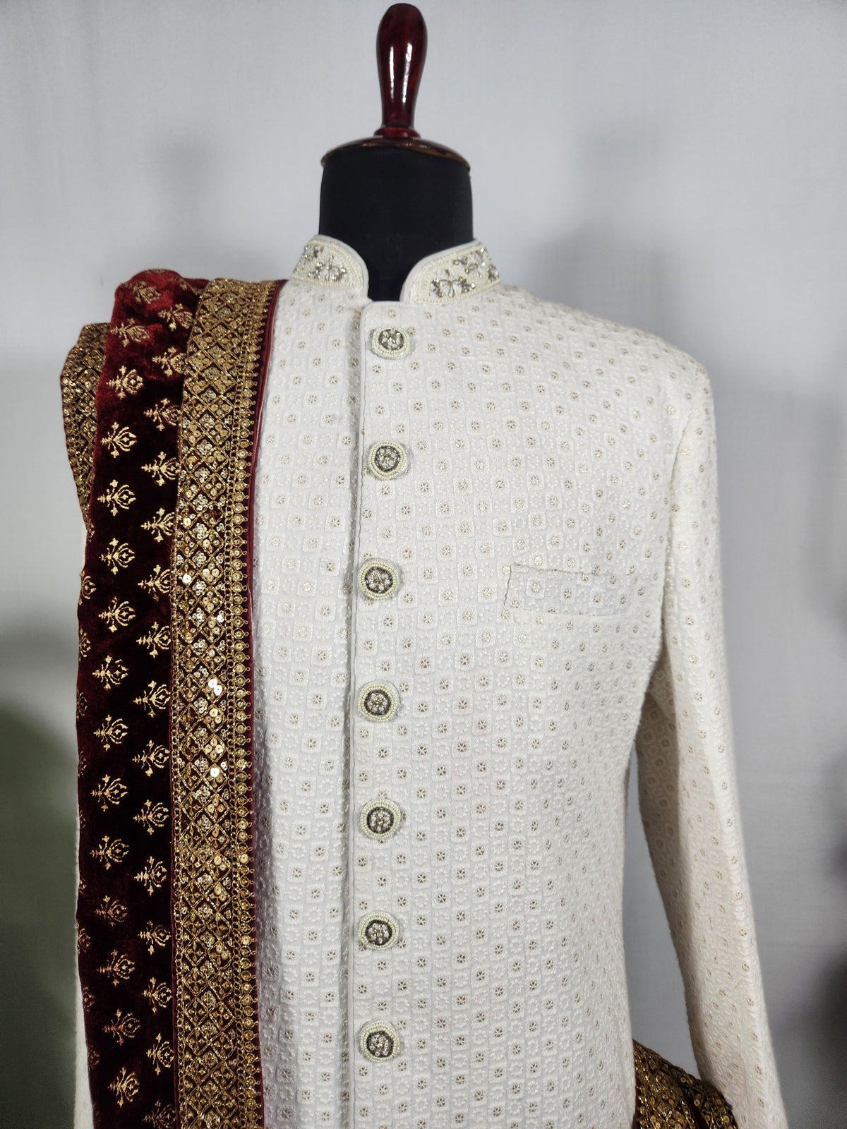 Red Groom Shawl - Golden Embroidery | Shawl For Men