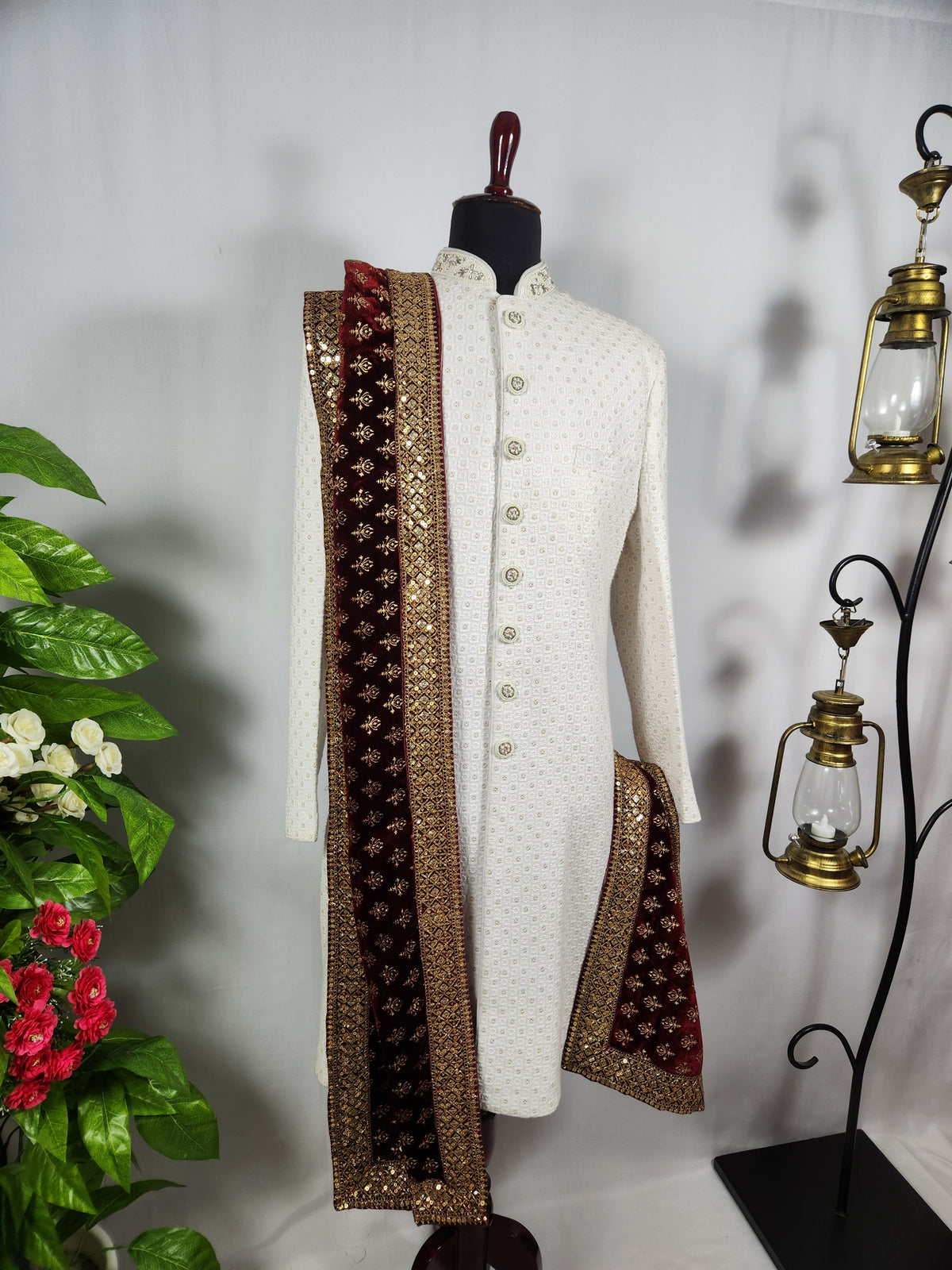 Red Groom Shawl - Golden Embroidery | Shawl For Men