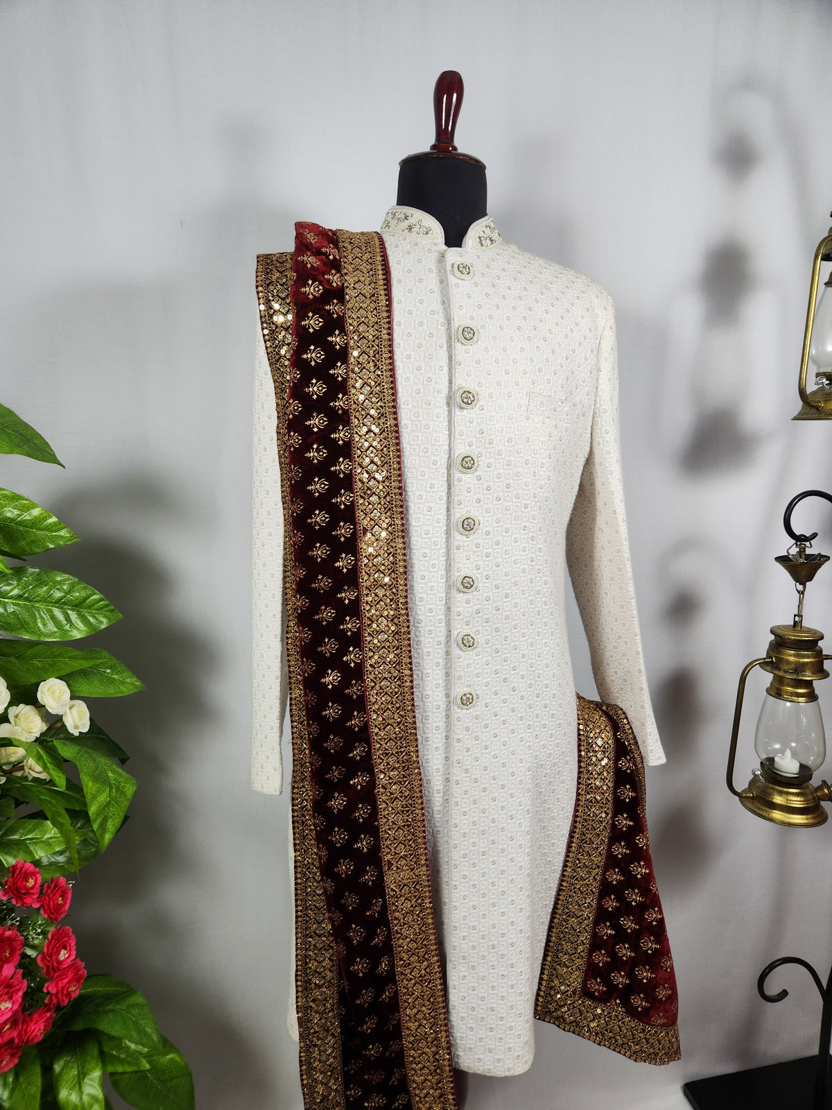 Red Groom Shawl - Golden Embroidery | Shawl For Men