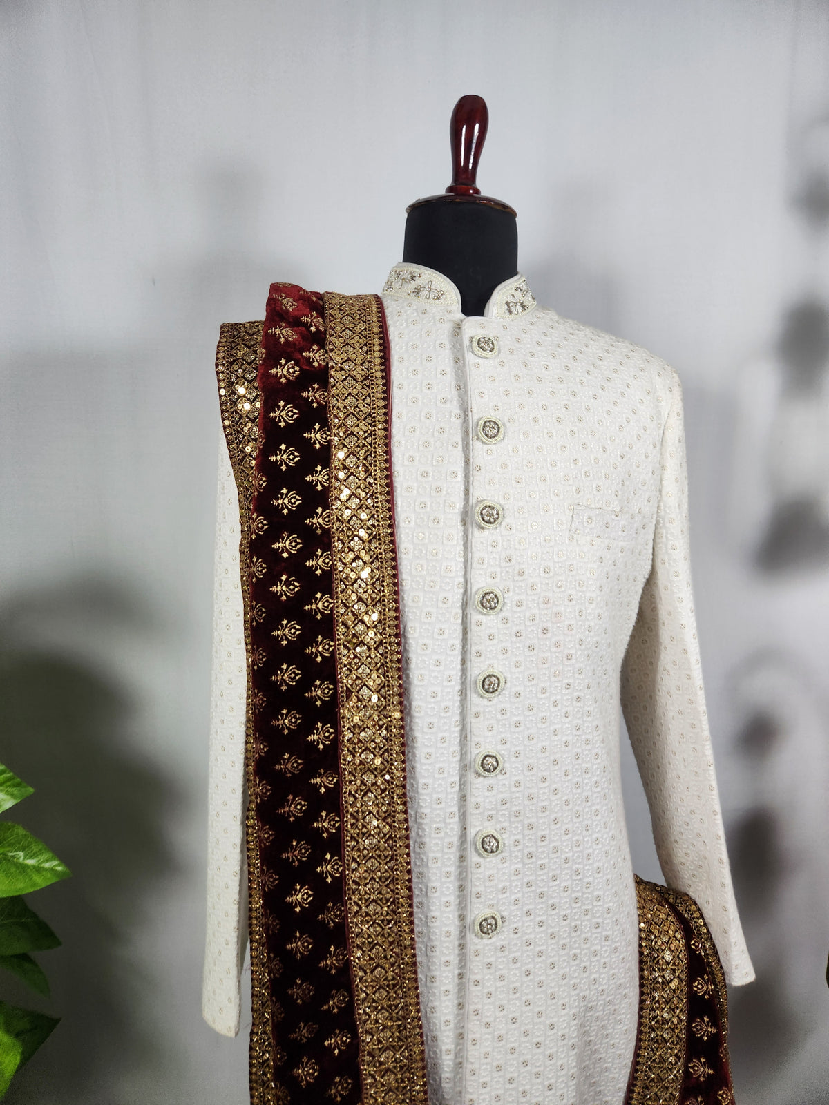 Red Groom Shawl - Golden Embroidery | Shawl For Men