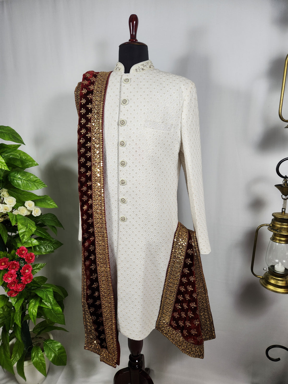 Red Groom Shawl - Golden Embroidery | Shawl For Men