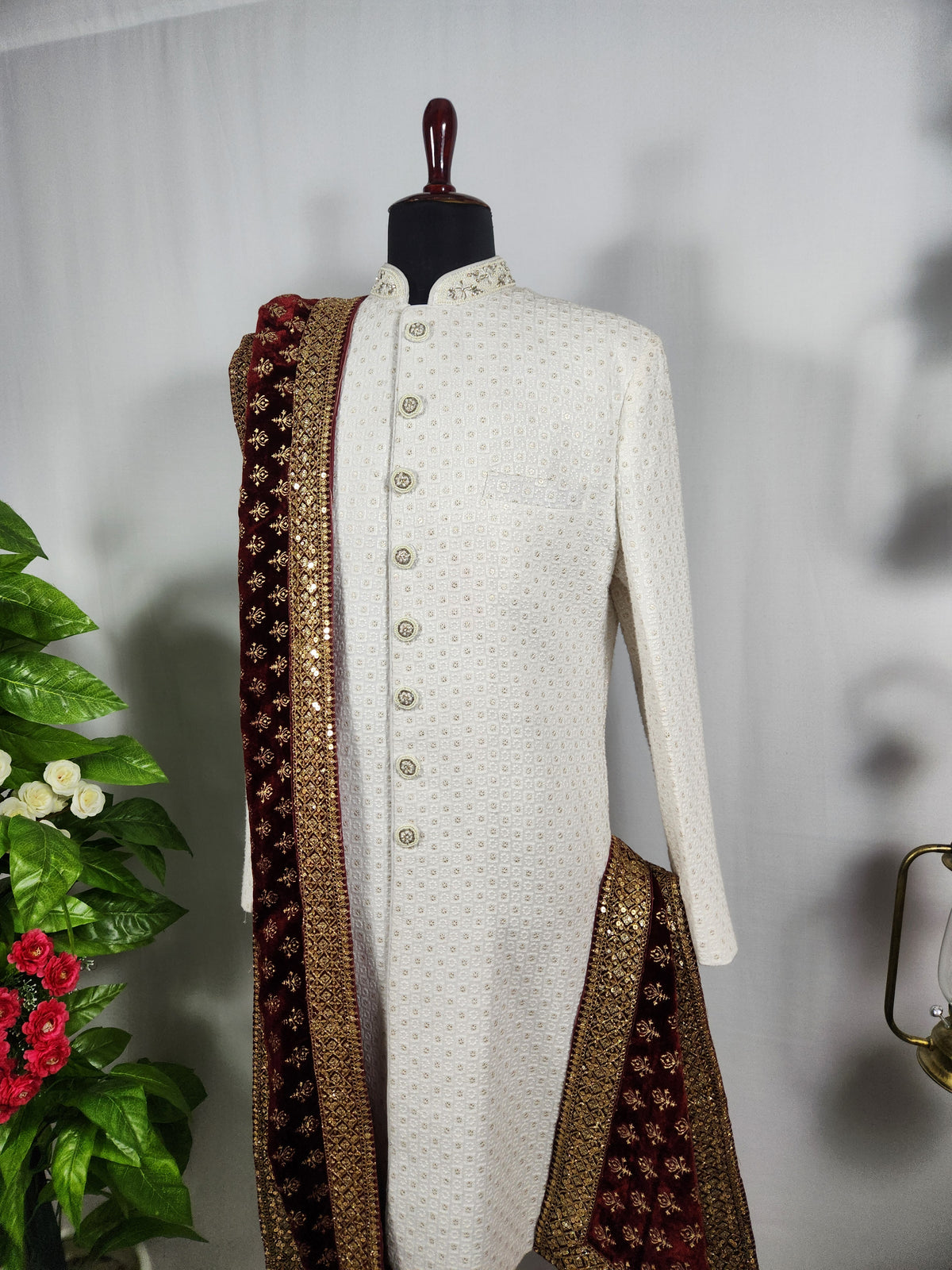 Red Groom Shawl - Golden Embroidery | Shawl For Men