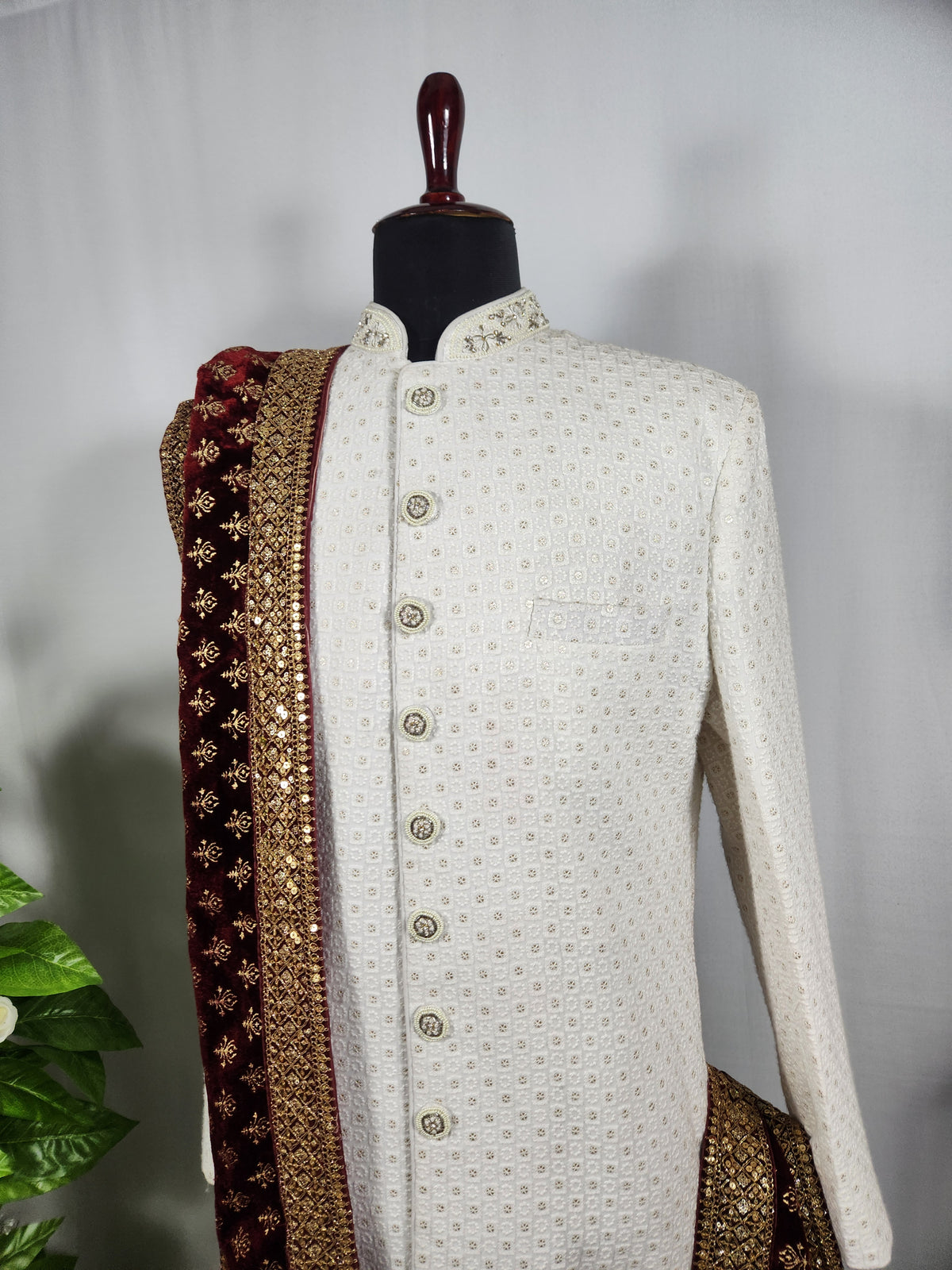 Red Groom Shawl - Golden Embroidery | Shawl For Men