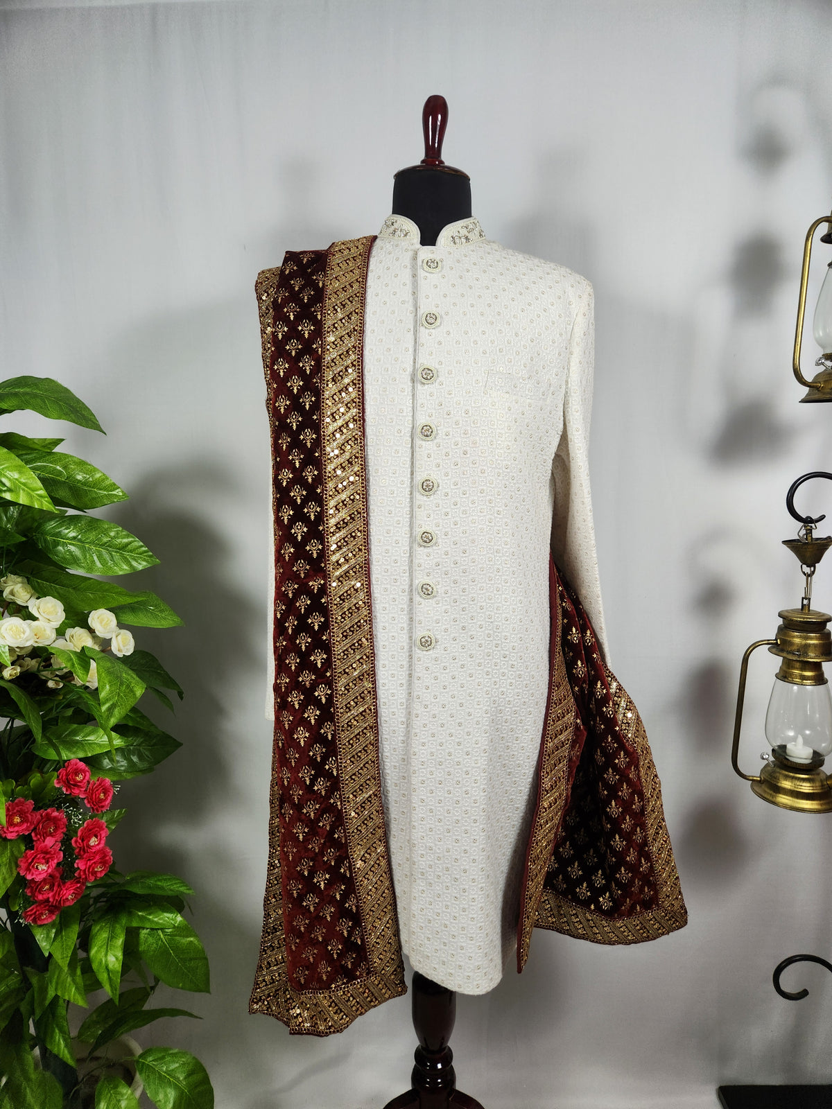 Red Groom Shawl - Golden Embroidery | Shawl For Men