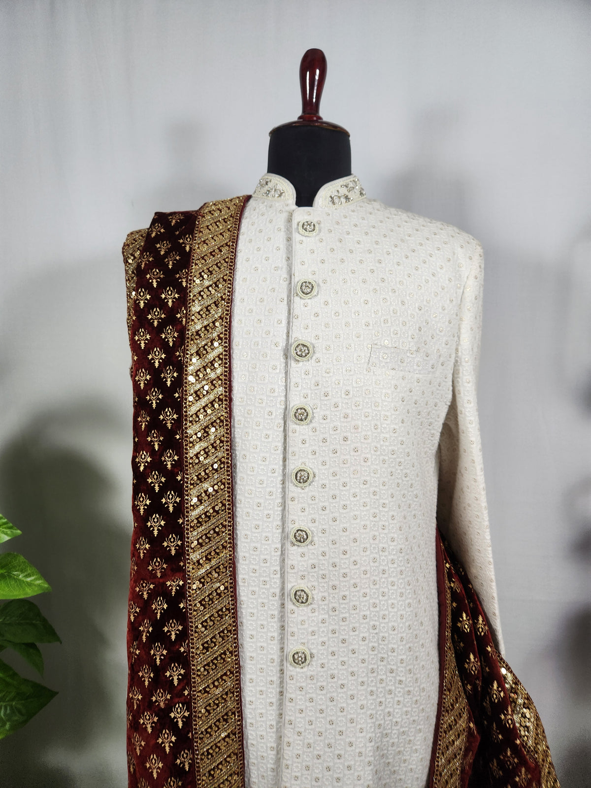 Red Groom Shawl - Golden Embroidery | Shawl For Men